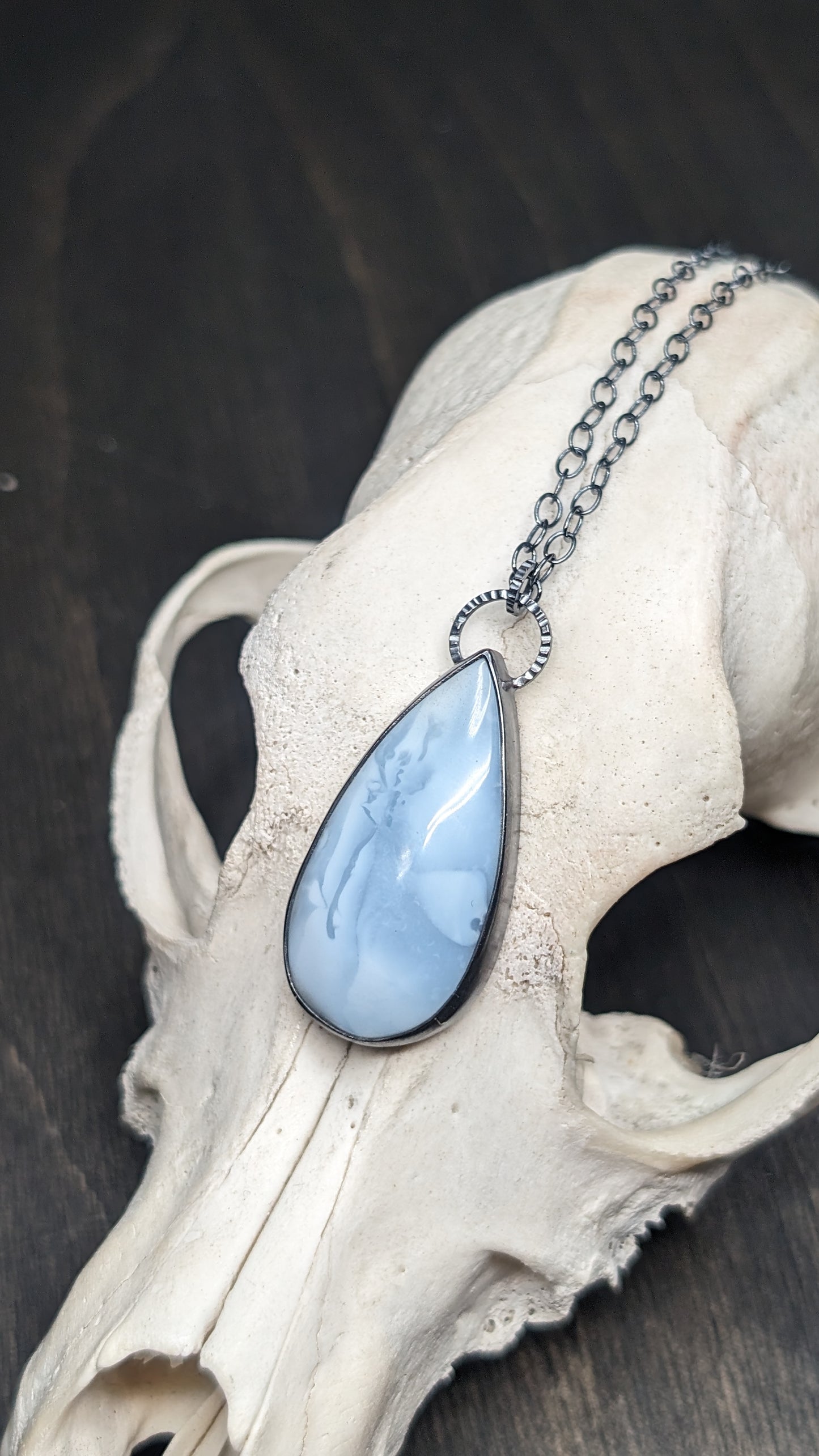 Teardrop Blue Opal Textured Sterling Silver Necklace