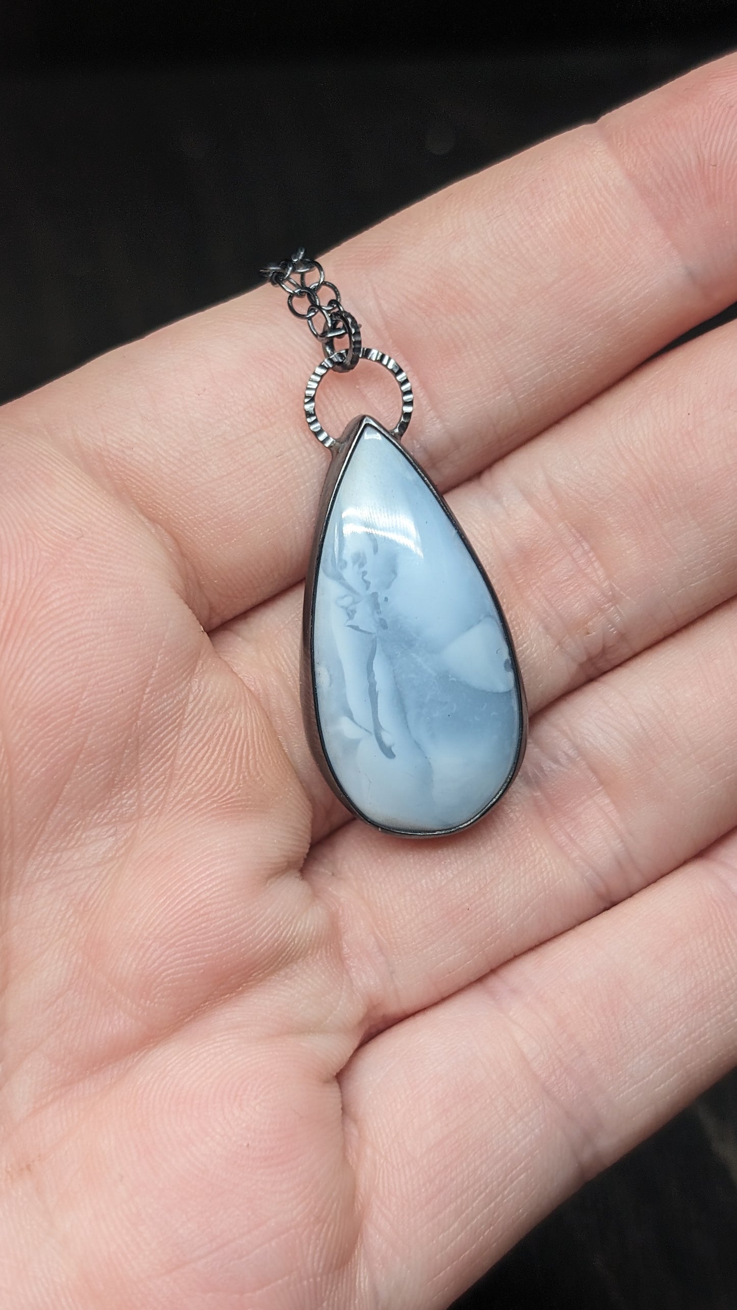 Teardrop Blue Opal Textured Sterling Silver Necklace