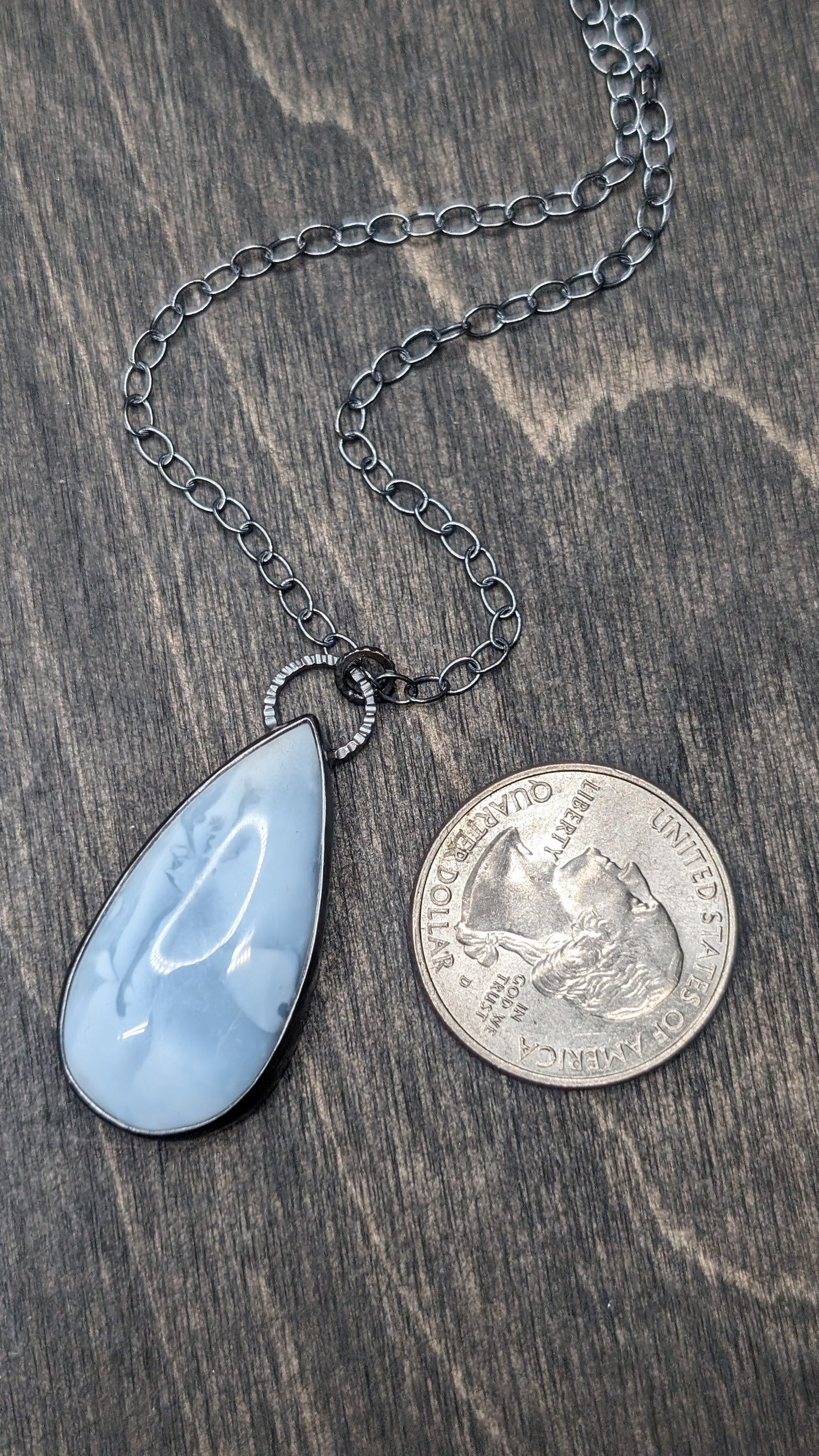 Teardrop Blue Opal Textured Sterling Silver Necklace
