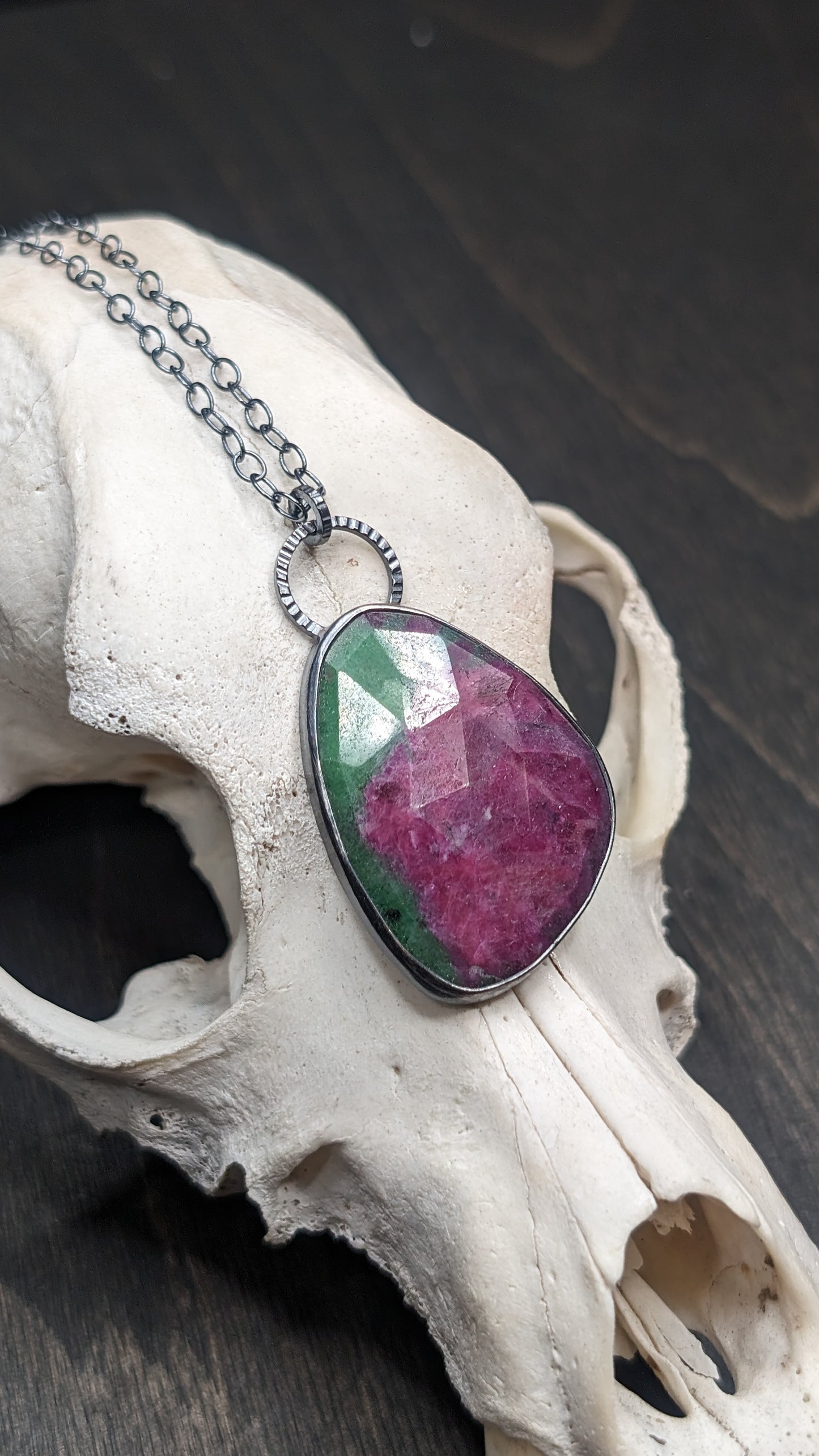 XL Ruby Zoisite Textured Sterling Silver Necklace