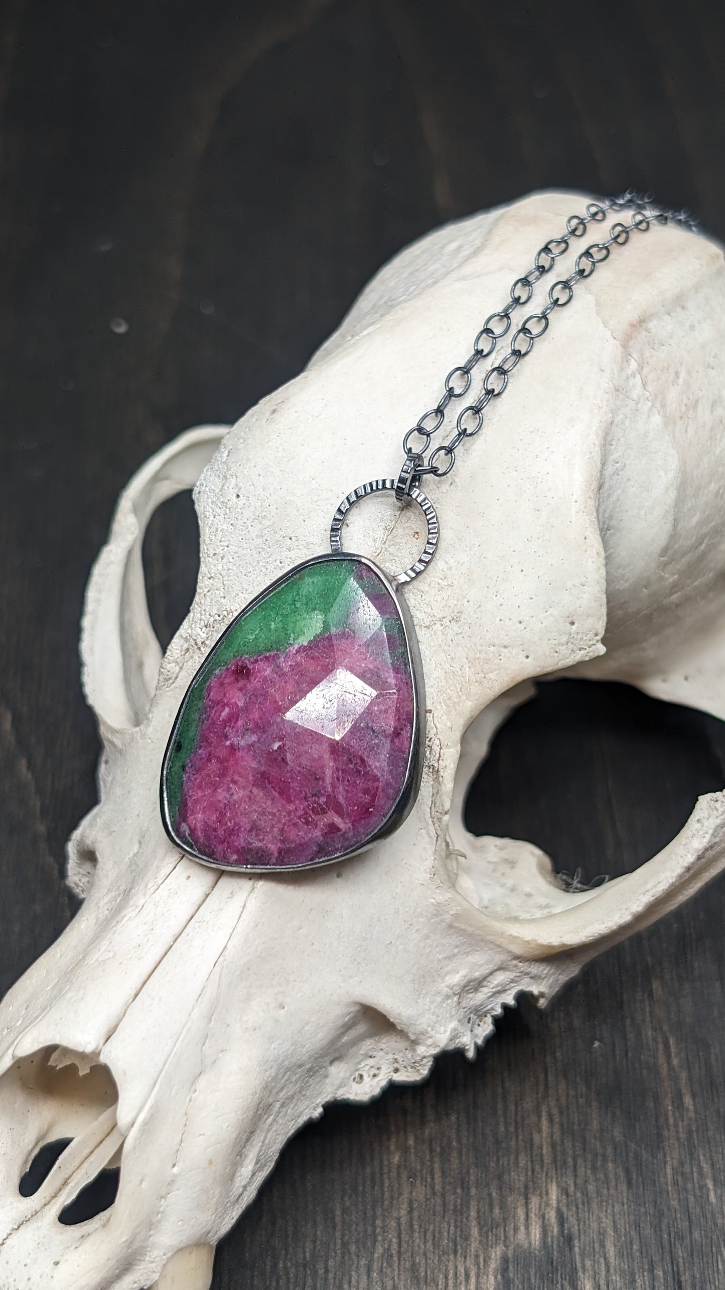 XL Ruby Zoisite Textured Sterling Silver Necklace