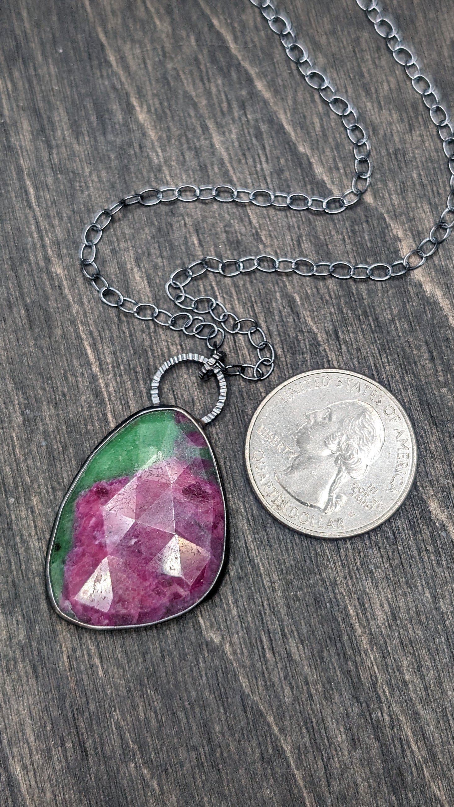 XL Ruby Zoisite Textured Sterling Silver Necklace