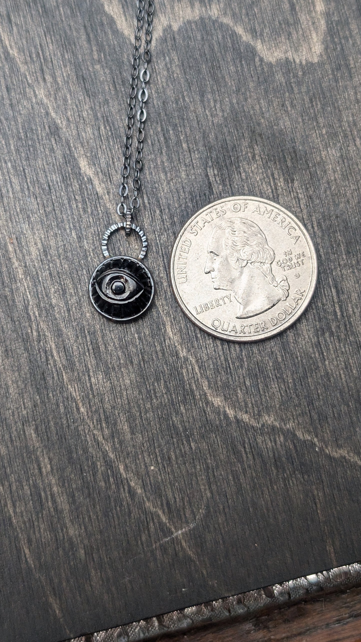 Small Round Evil Eye Black Spinel Textured Sterling Silver Necklace