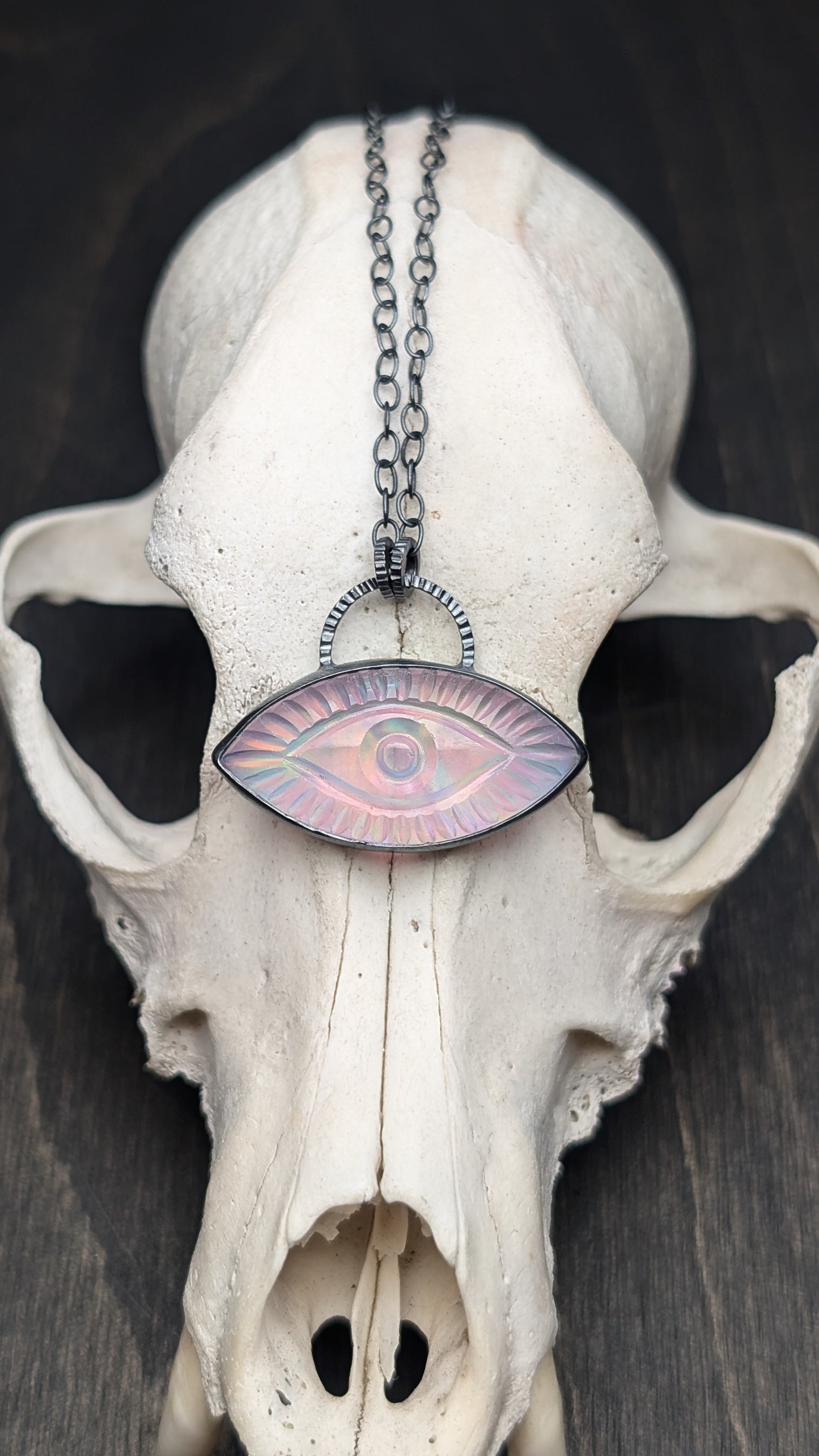 Evil Eye Aurora "Opal" Textured Sterling Silver Necklace