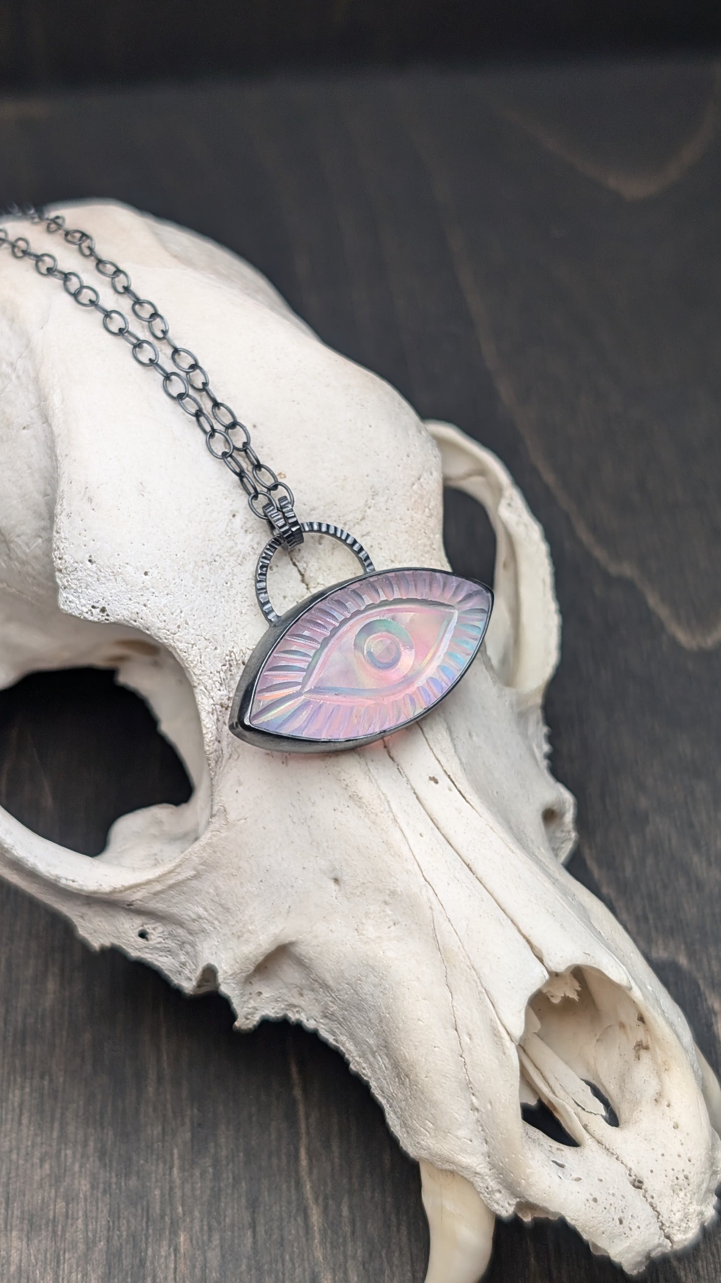 Evil Eye Aurora "Opal" Textured Sterling Silver Necklace