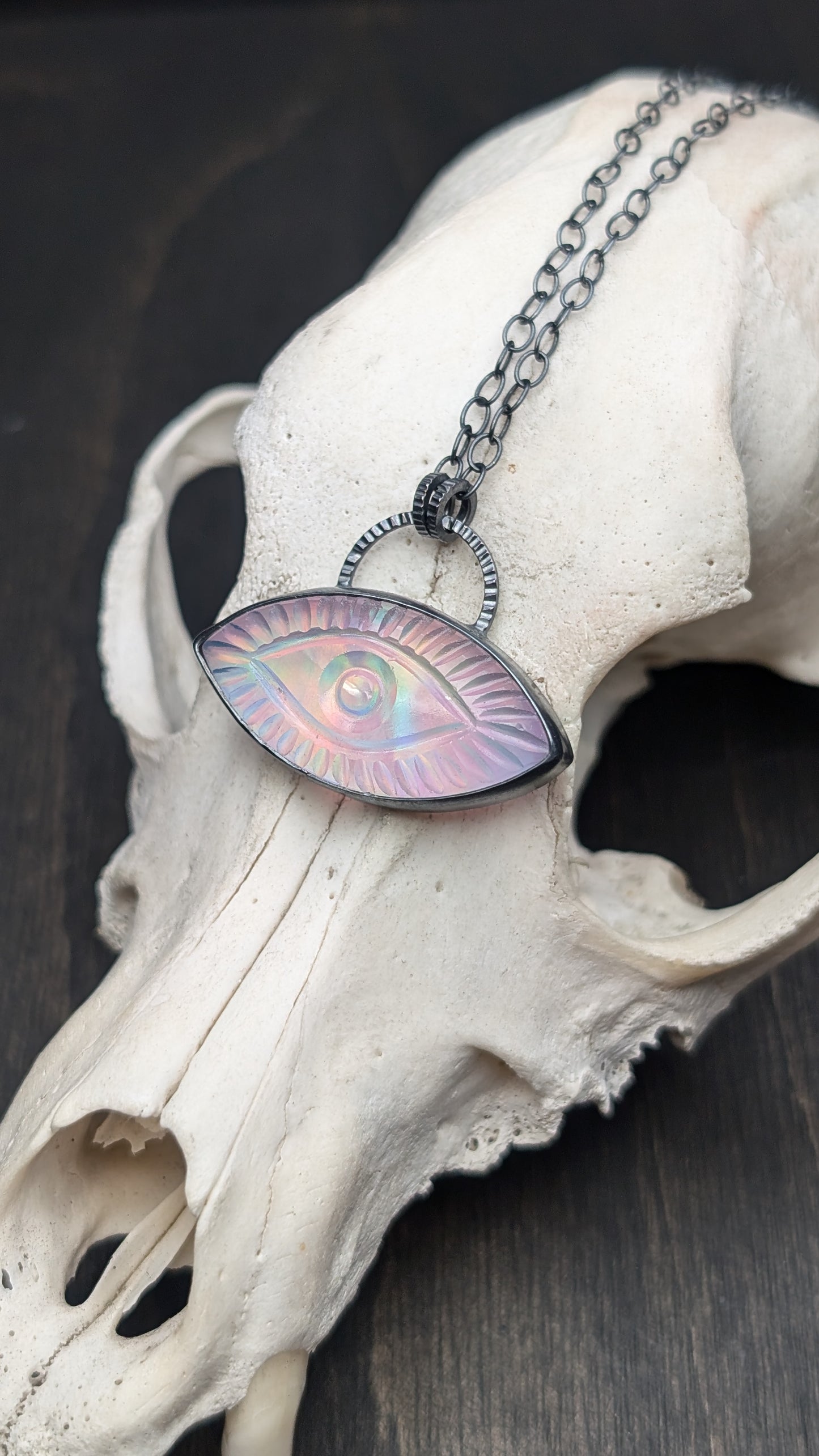 Evil Eye Aurora "Opal" Textured Sterling Silver Necklace