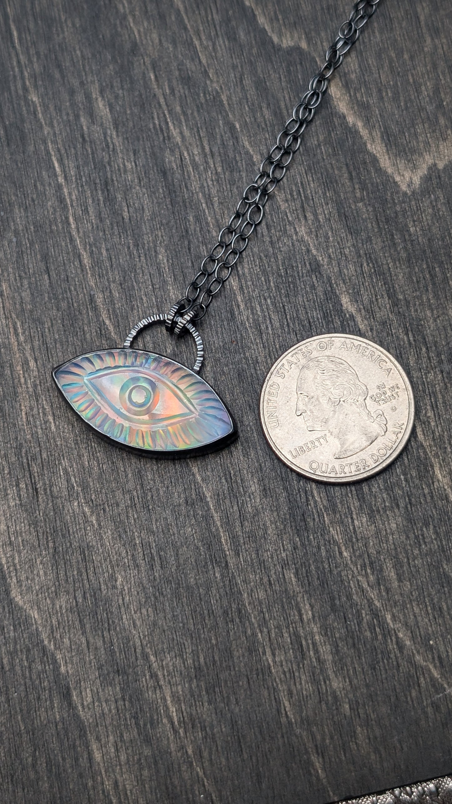 Evil Eye Aurora "Opal" Textured Sterling Silver Necklace