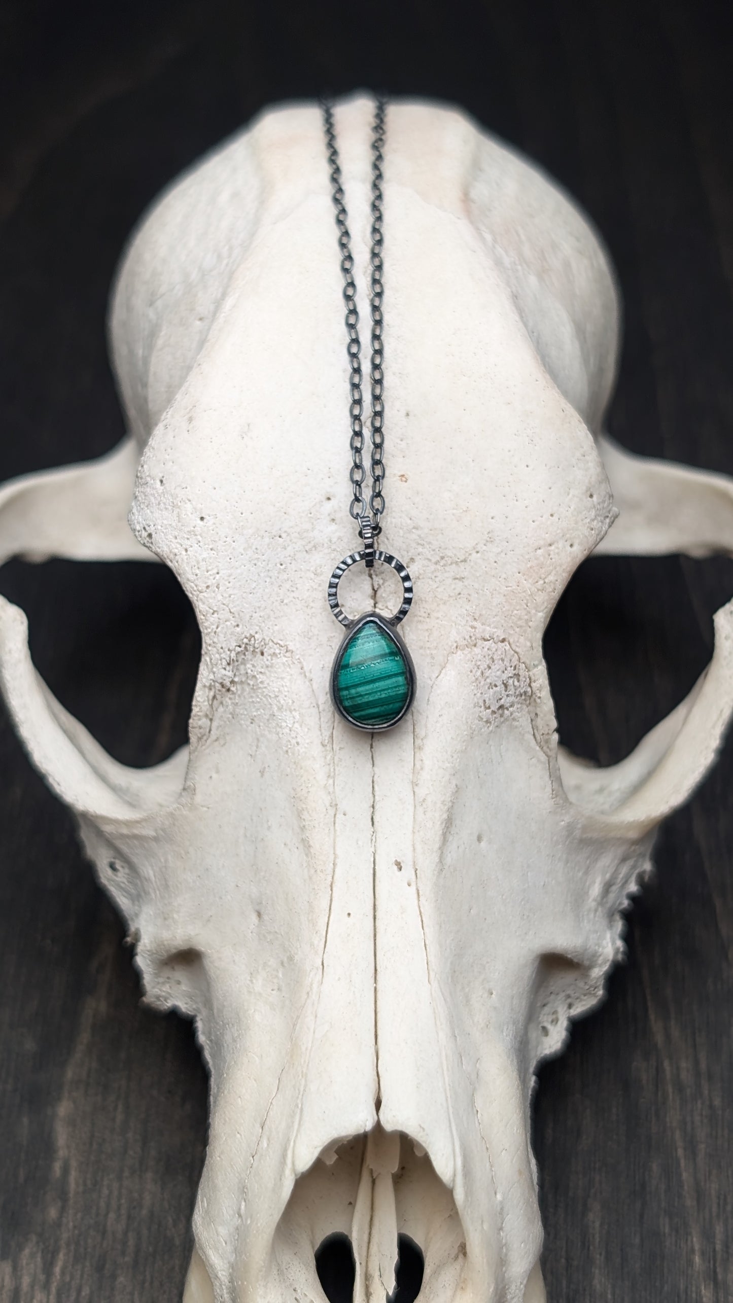 Small Teardrop Malachite Textured Sterling Silver Necklace