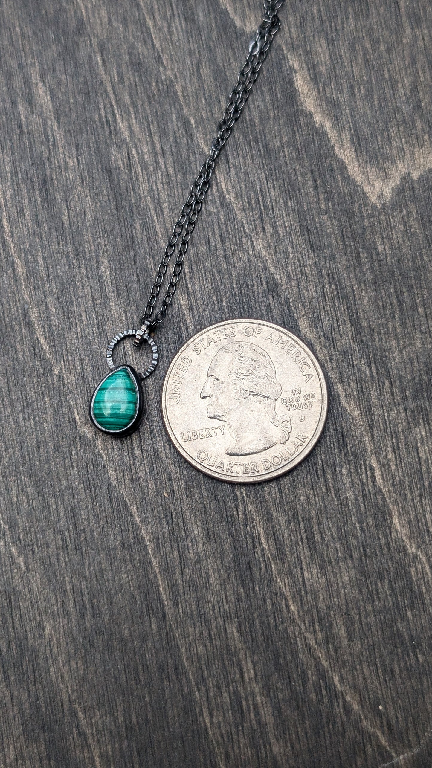 Small Teardrop Malachite Textured Sterling Silver Necklace