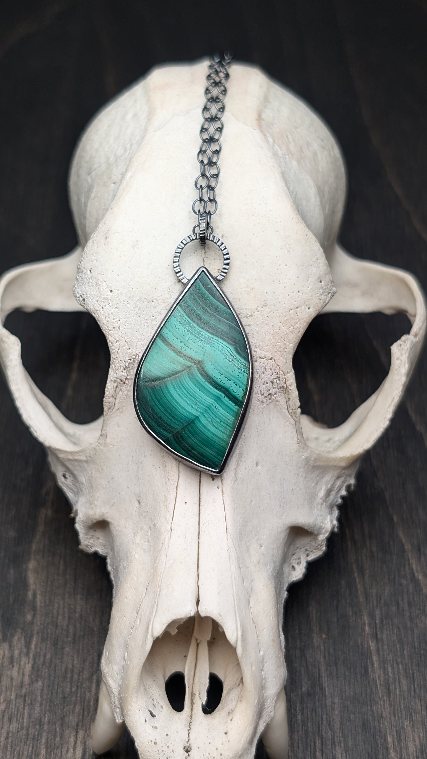 Large Malachite Textured Sterling Silver Necklace