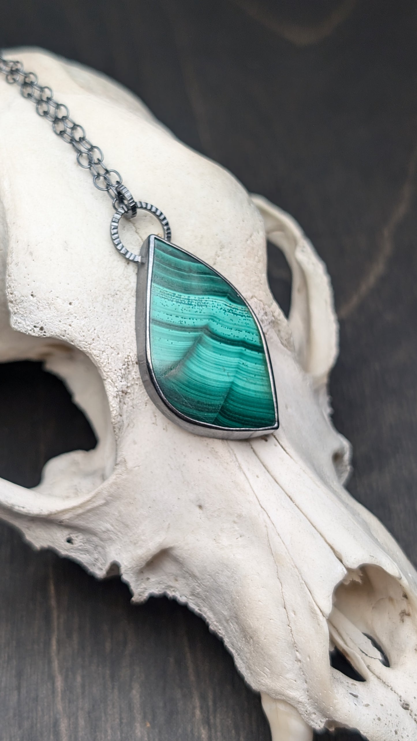 Large Malachite Textured Sterling Silver Necklace