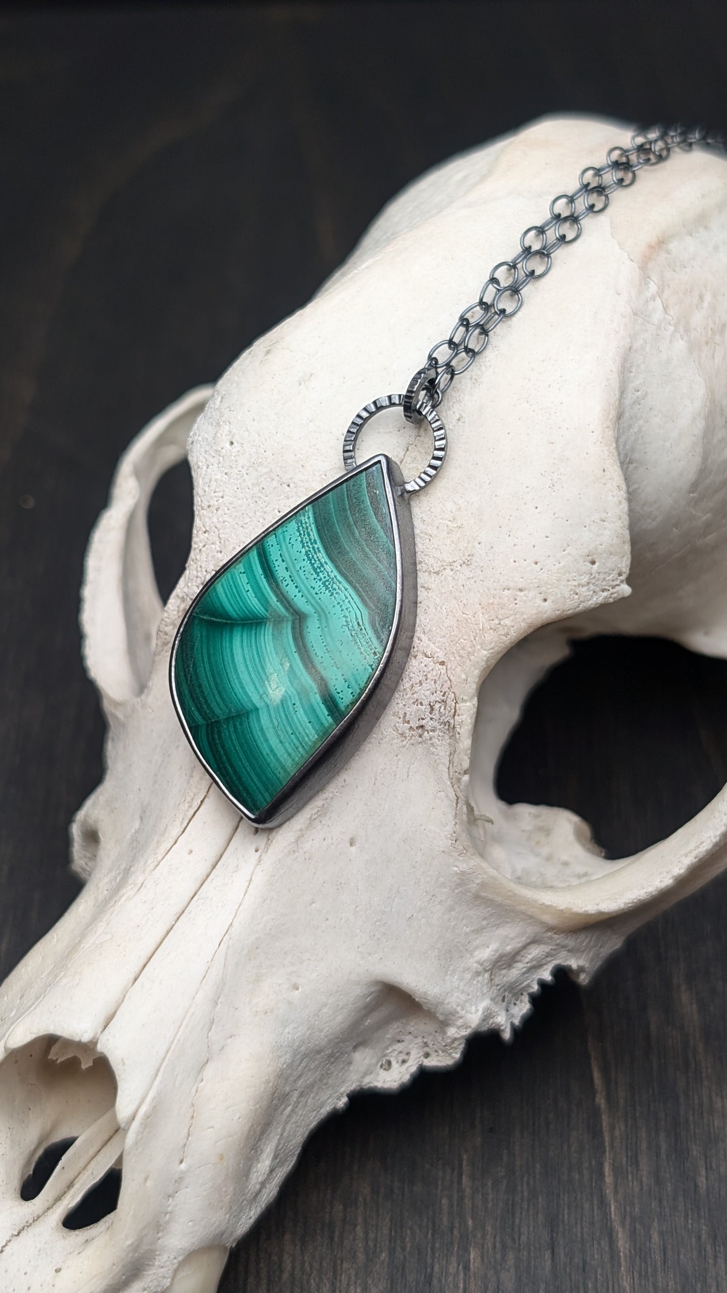 Large Malachite Textured Sterling Silver Necklace