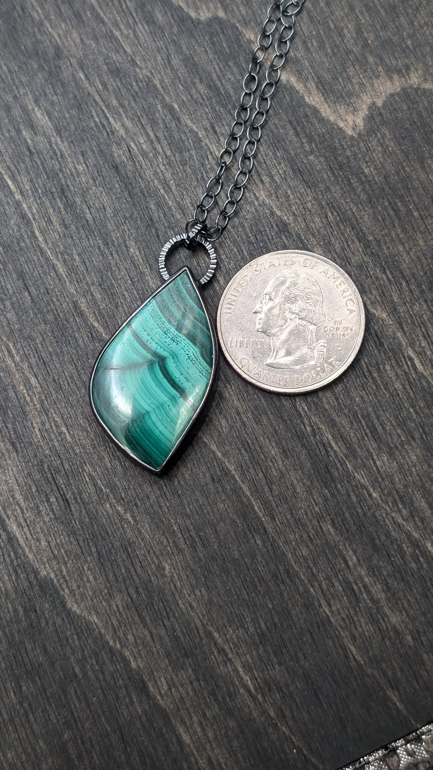 Large Malachite Textured Sterling Silver Necklace