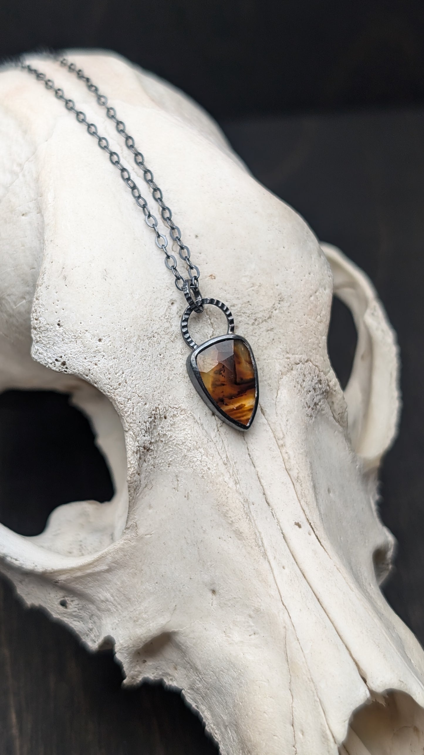 Montana Agate Rose Cut Sheild Textured Sterling Silver Necklace