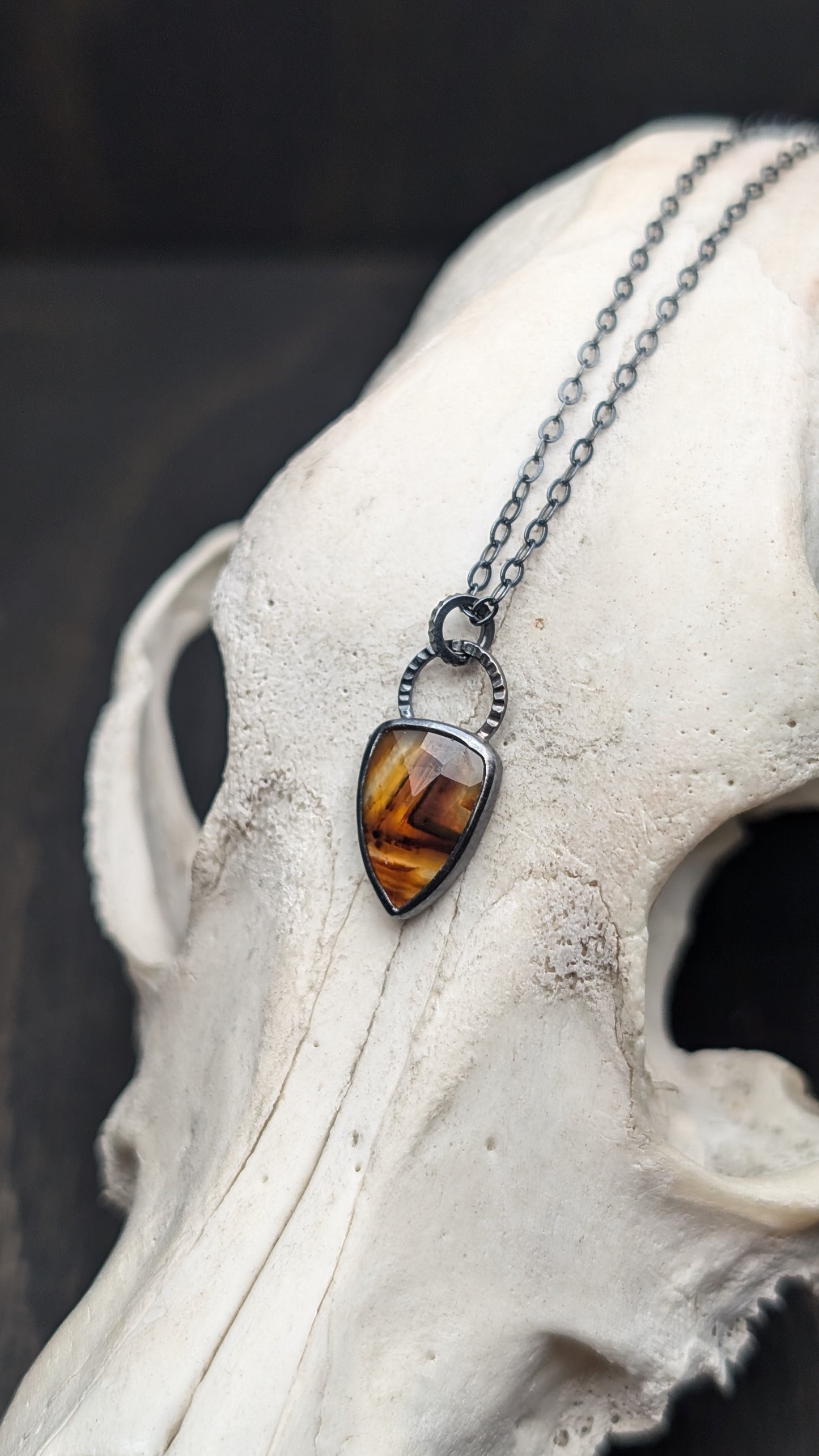 Montana Agate Rose Cut Sheild Textured Sterling Silver Necklace