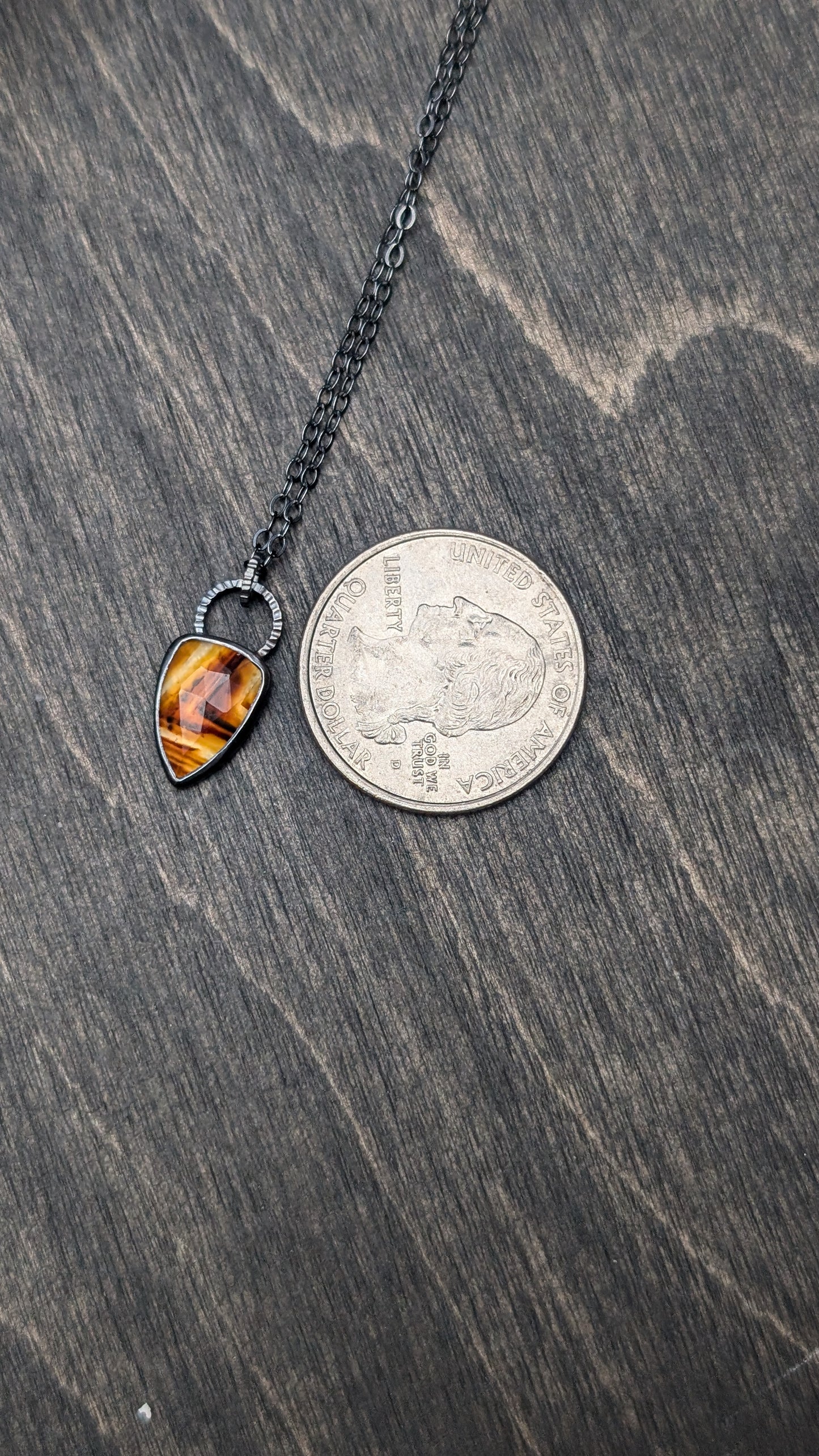 Montana Agate Rose Cut Sheild Textured Sterling Silver Necklace