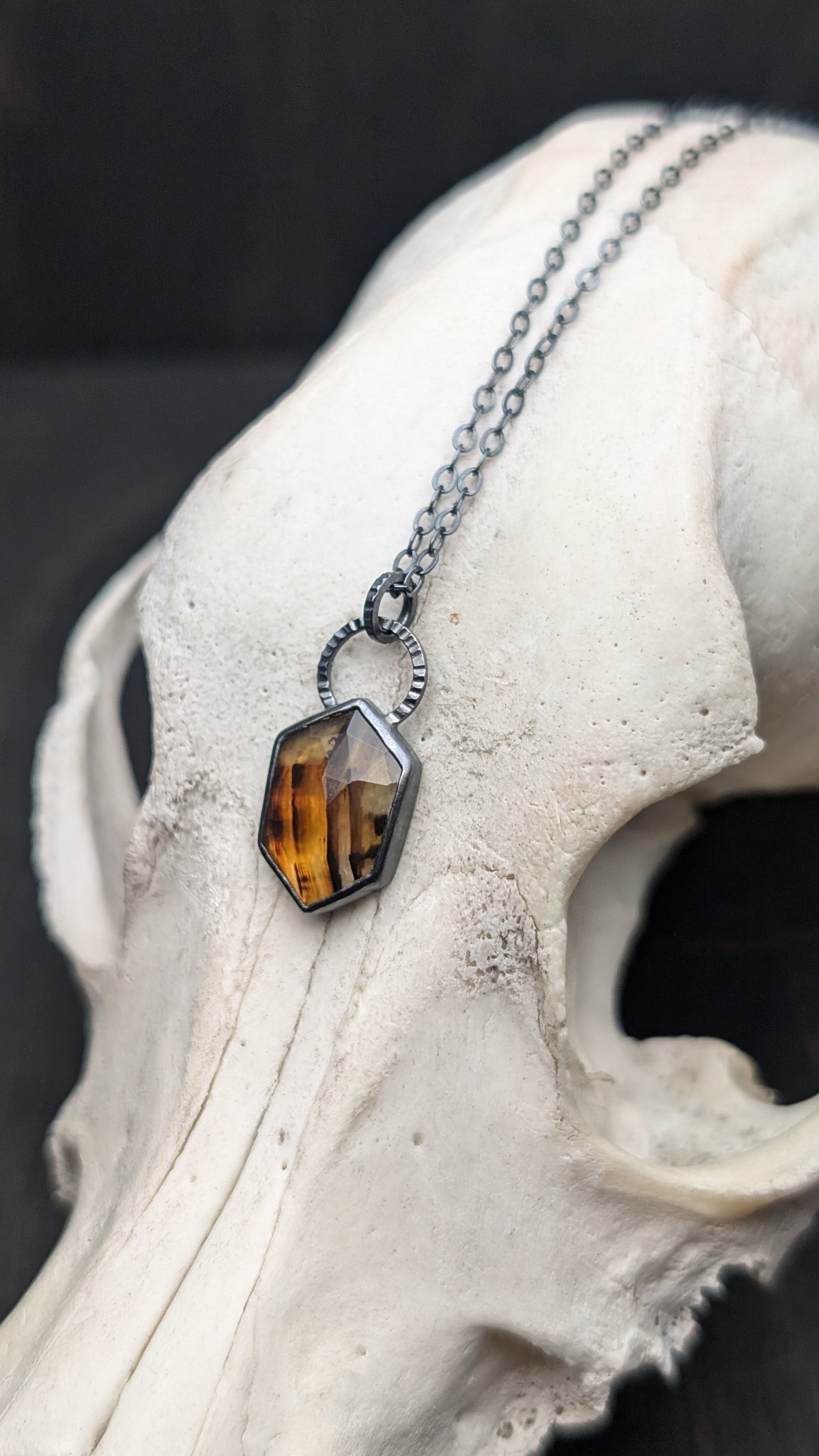 Montana Agate Rose Cut Hexagon Textured Sterling Silver Necklace