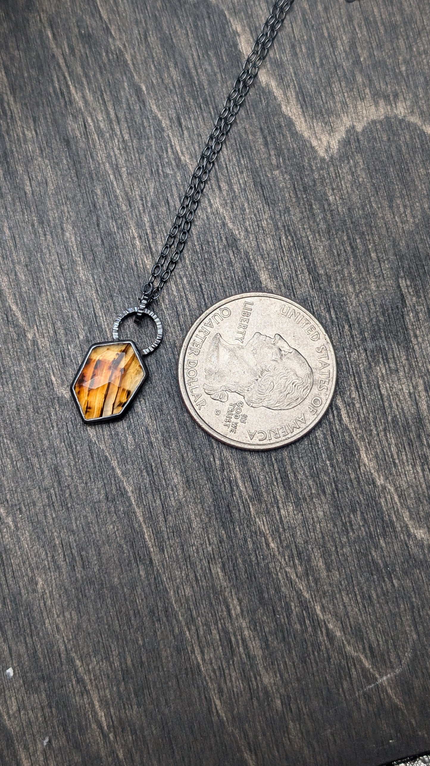Montana Agate Rose Cut Hexagon Textured Sterling Silver Necklace