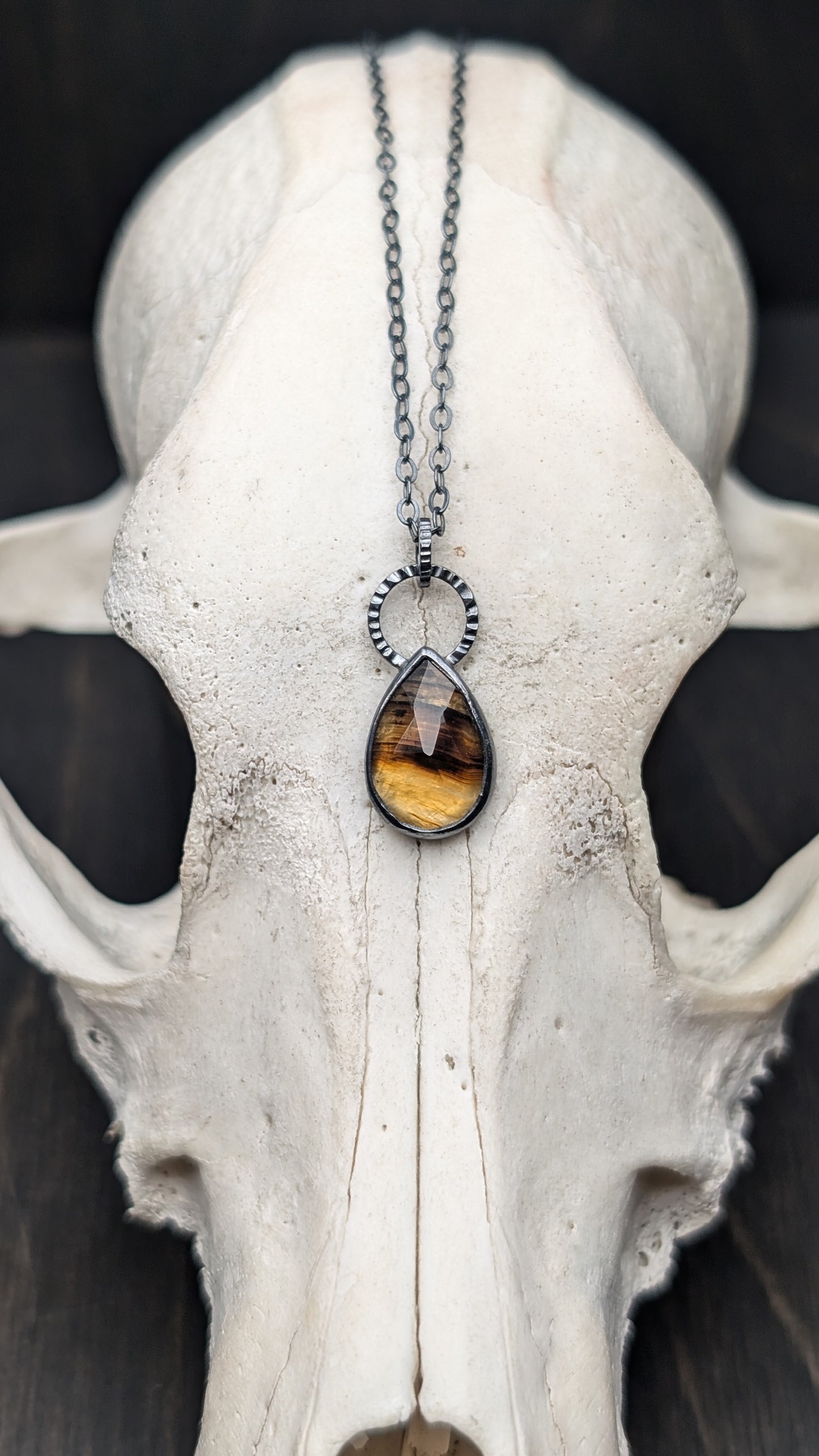Montana Agate Rose Cut Teardrop Textured Sterling Silver Necklace