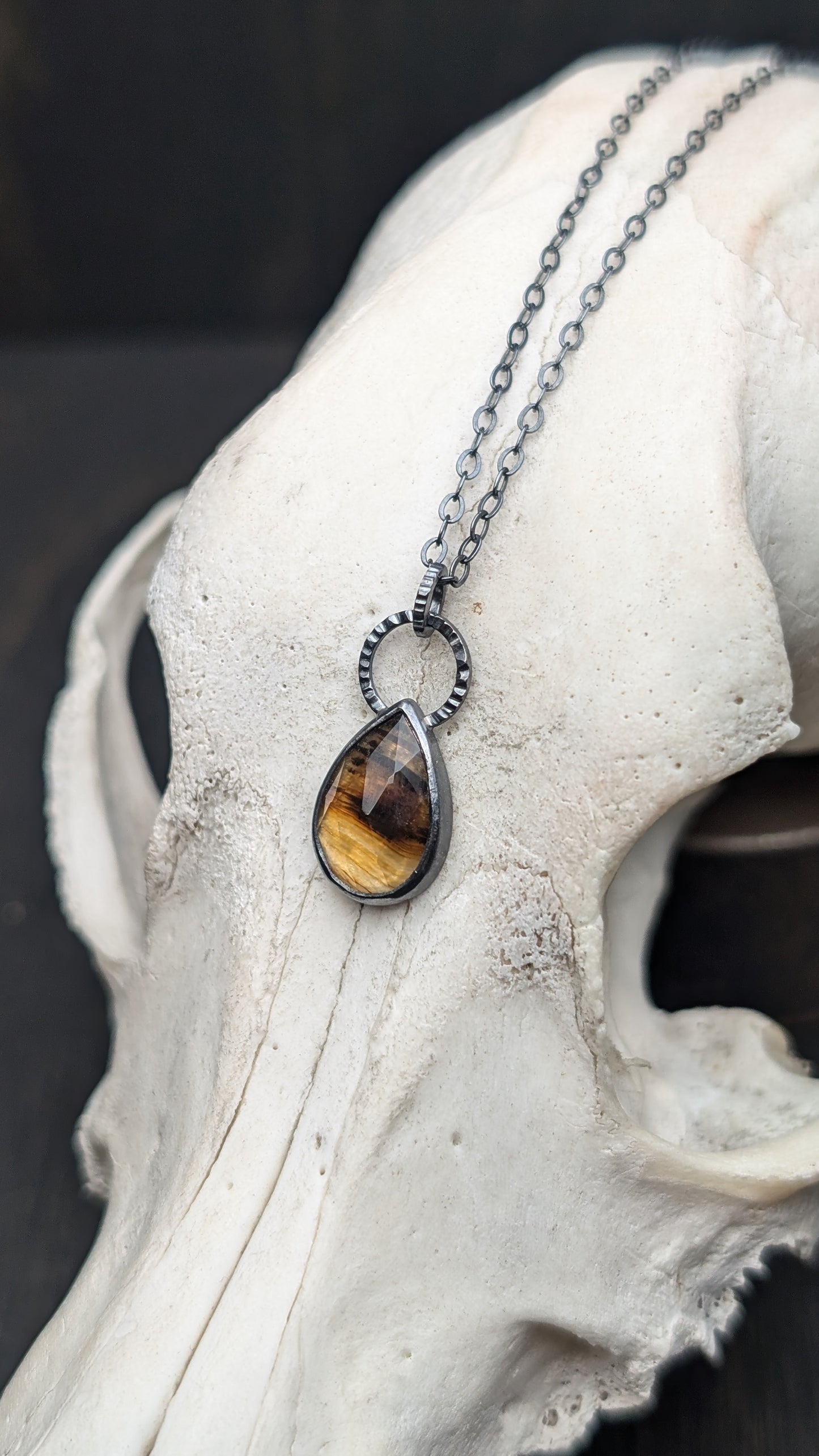 Montana Agate Rose Cut Teardrop Textured Sterling Silver Necklace