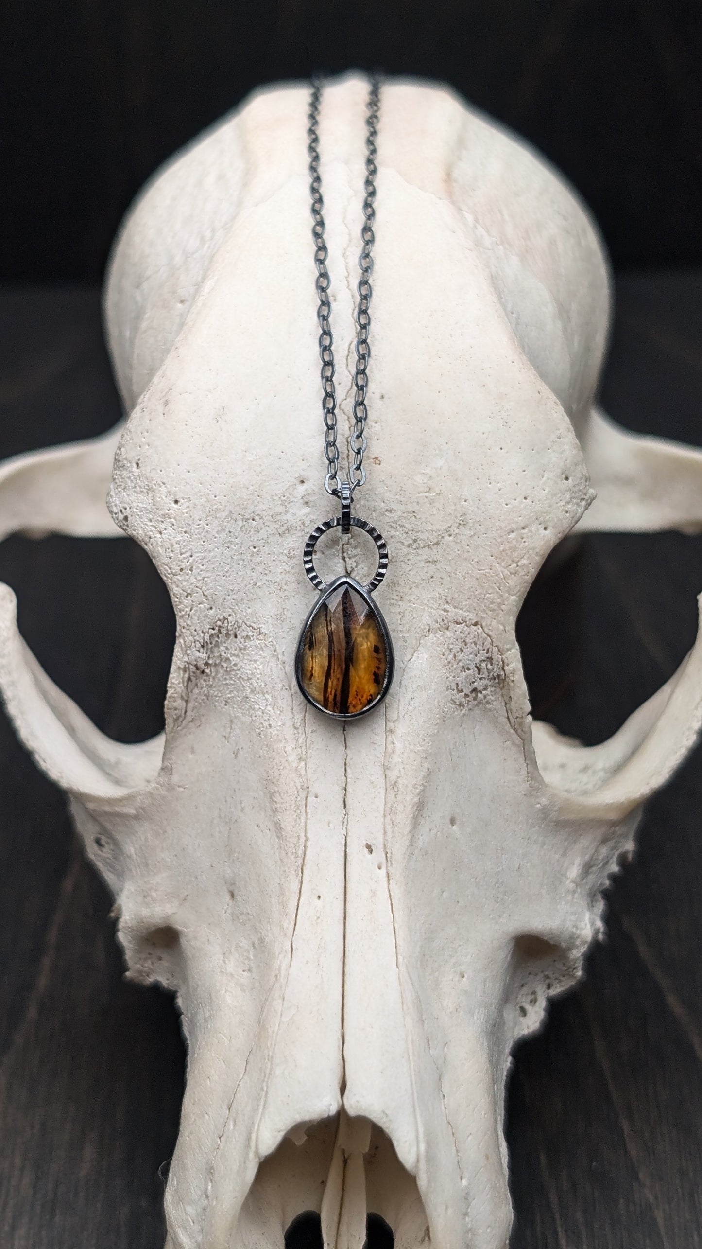 Montana Agate Rose Cut Teardrop Textured Sterling Silver Necklace