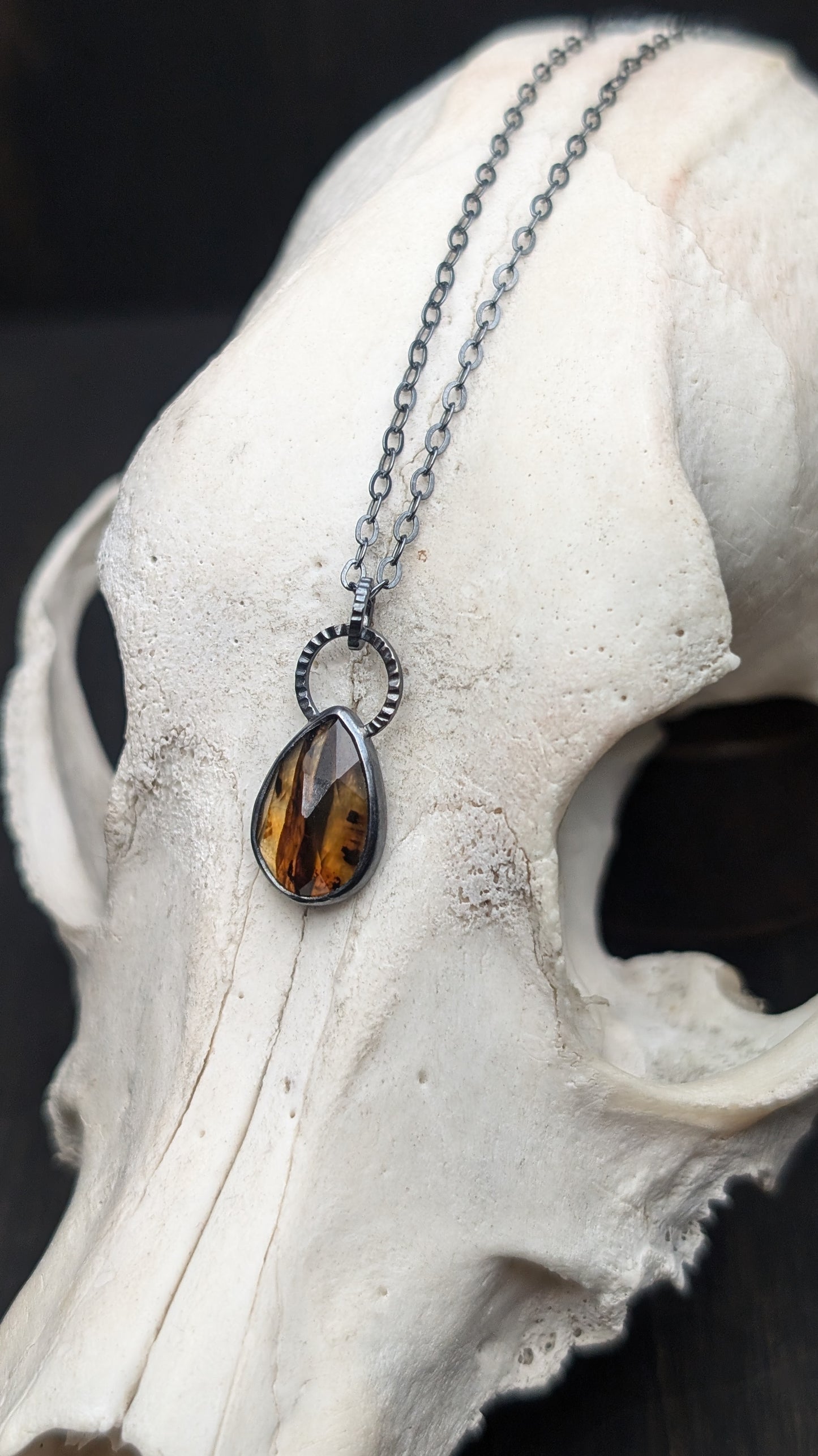 Montana Agate Rose Cut Teardrop Textured Sterling Silver Necklace
