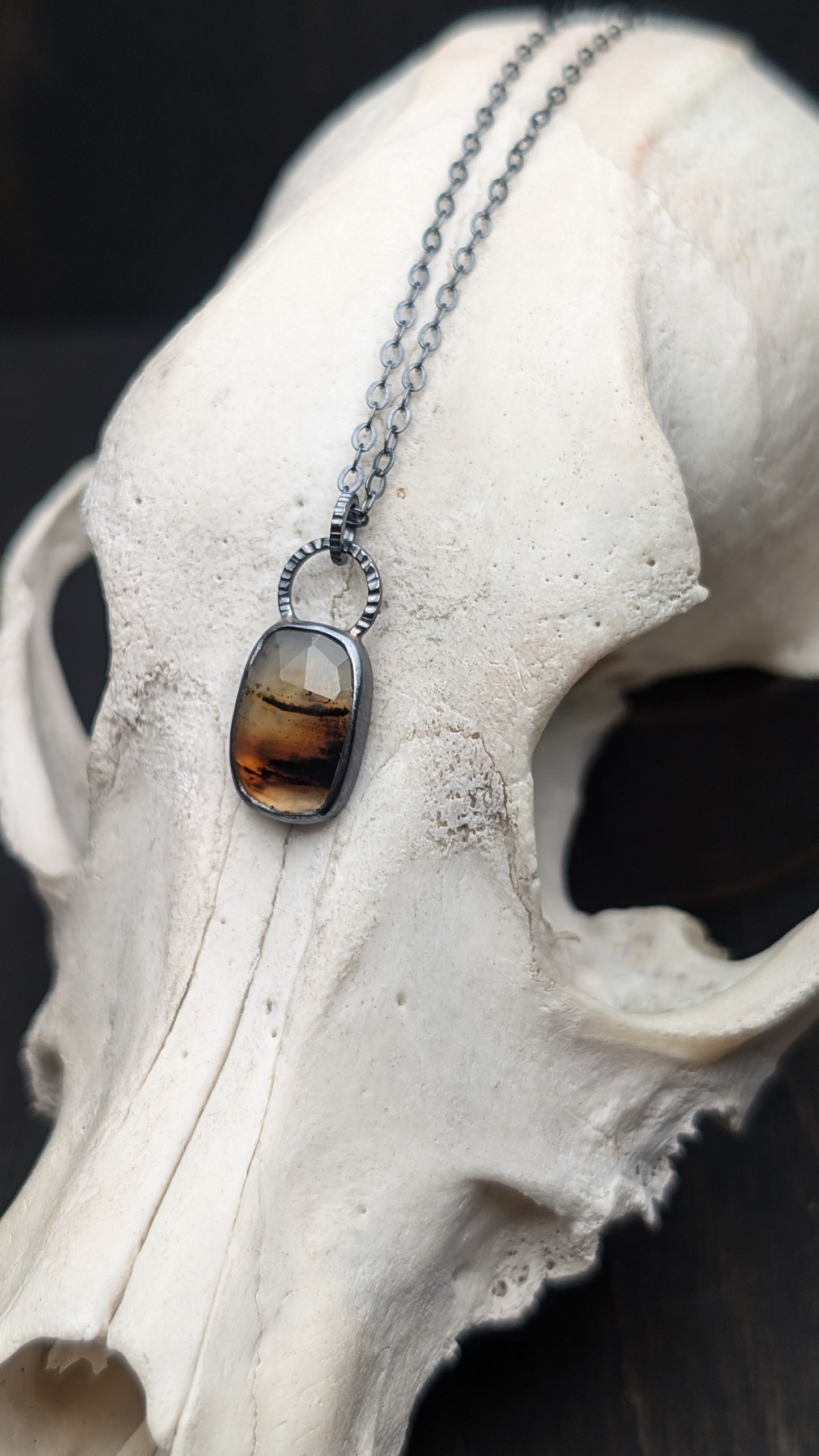 Montana Agate Rose Cut Rectangle Textured Sterling Silver Necklace