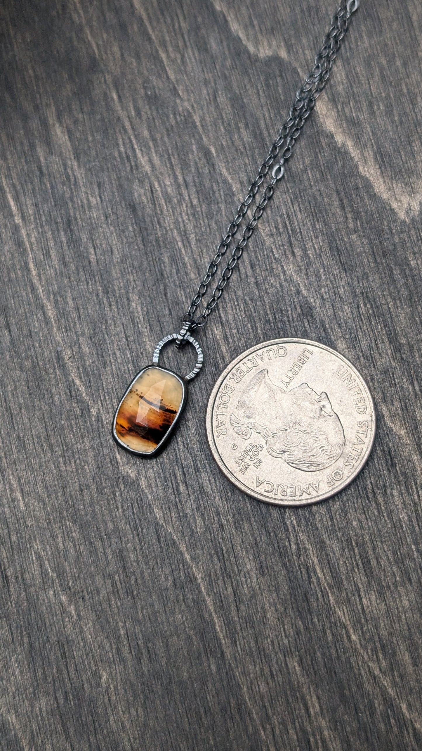Montana Agate Rose Cut Rectangle Textured Sterling Silver Necklace