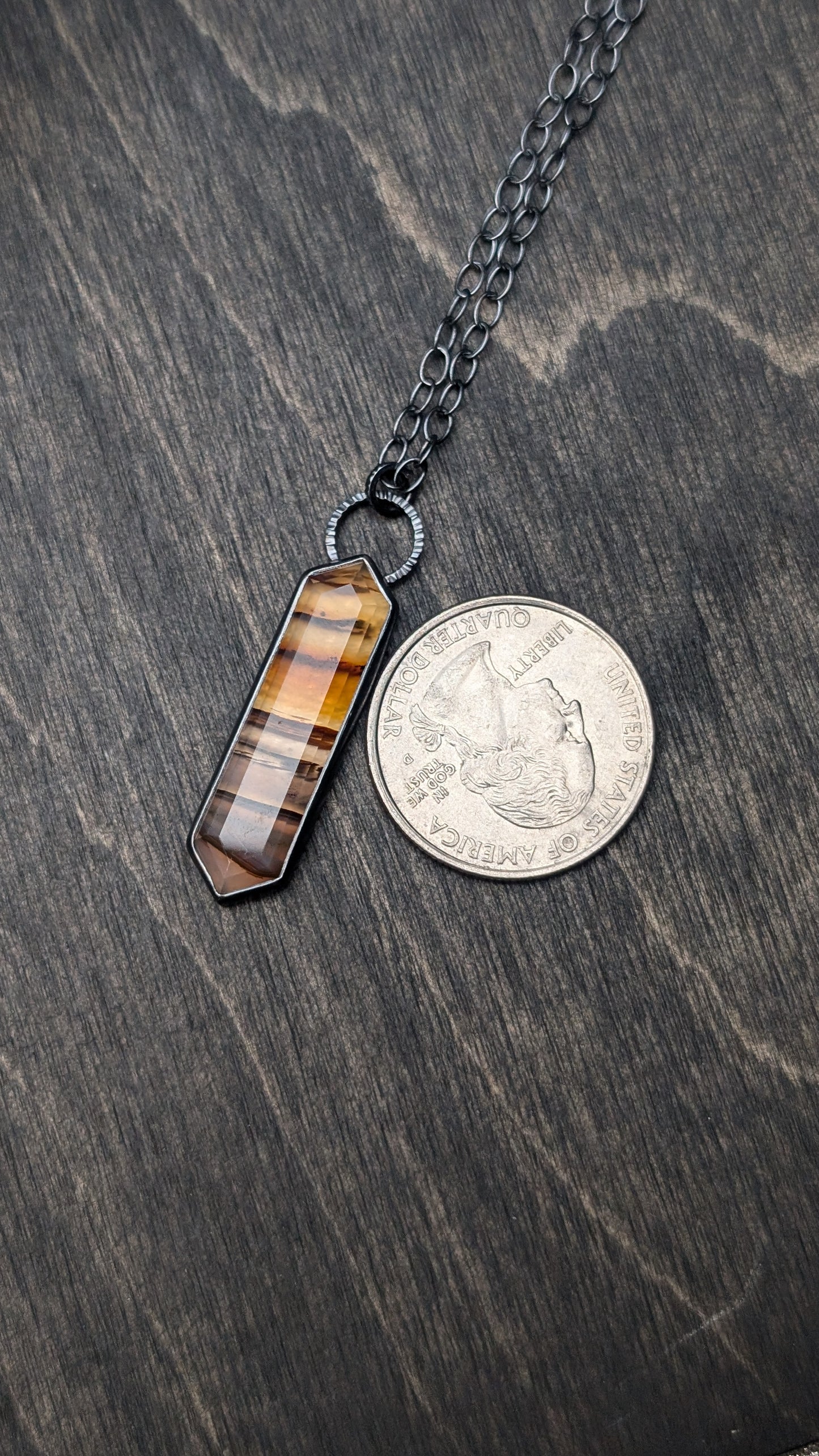 Montana Agate Step Cut Long Tablet Textured Sterling Silver Necklace