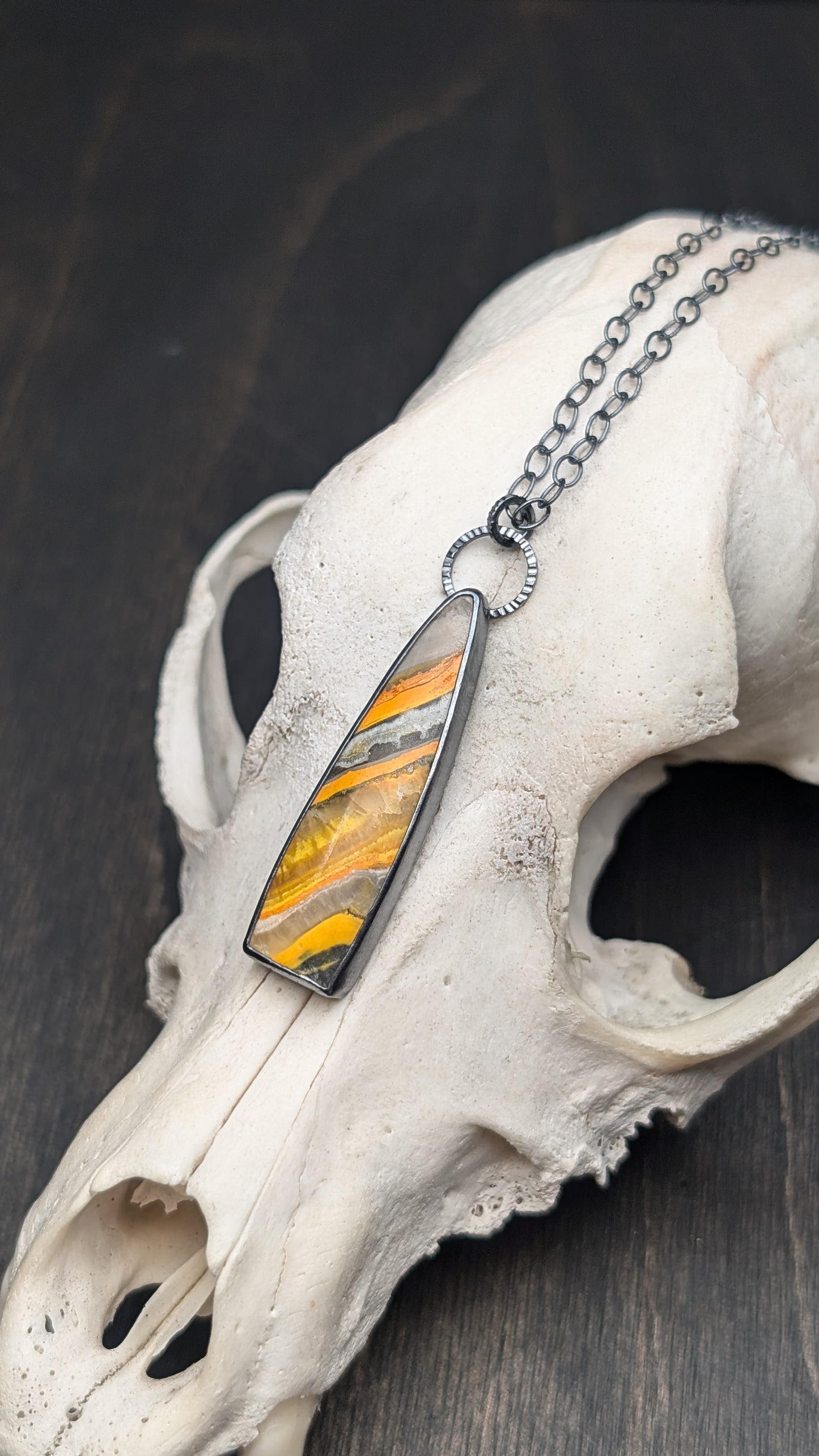 Bumble Bee Jasper Textured Sterling Silver Necklace