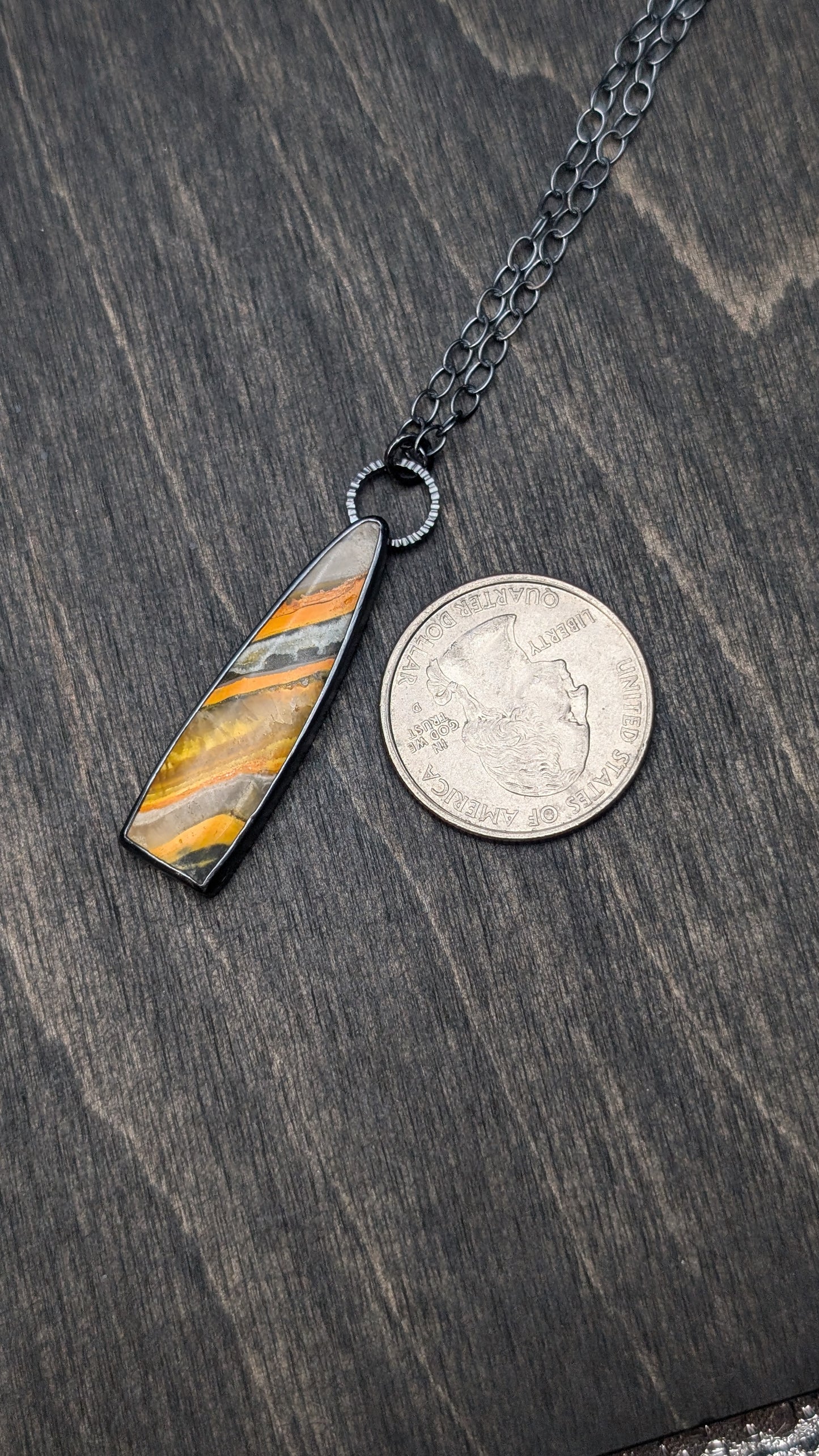 Bumble Bee Jasper Textured Sterling Silver Necklace
