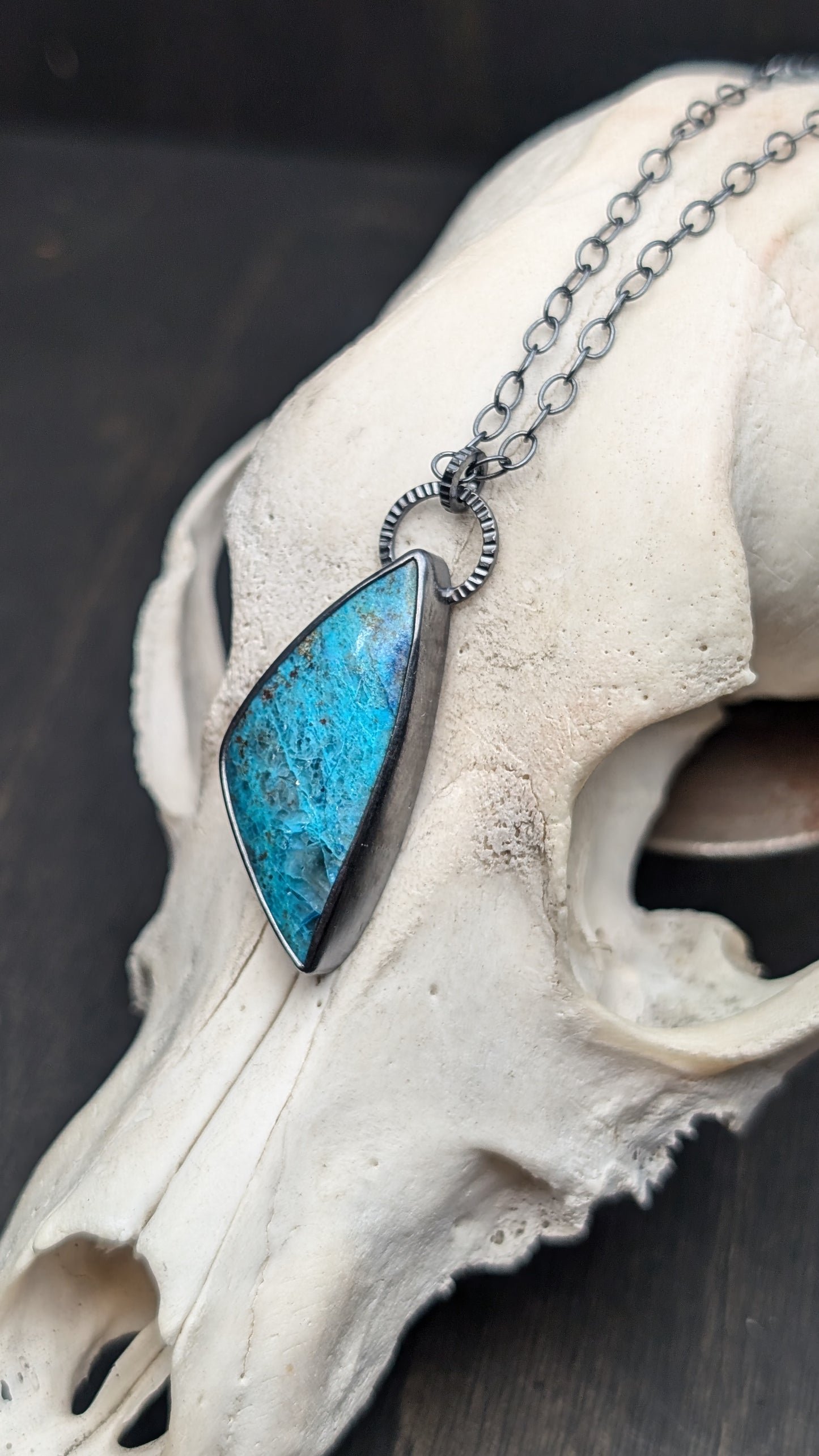 Chrysocolla Textured Sterling Silver Necklace
