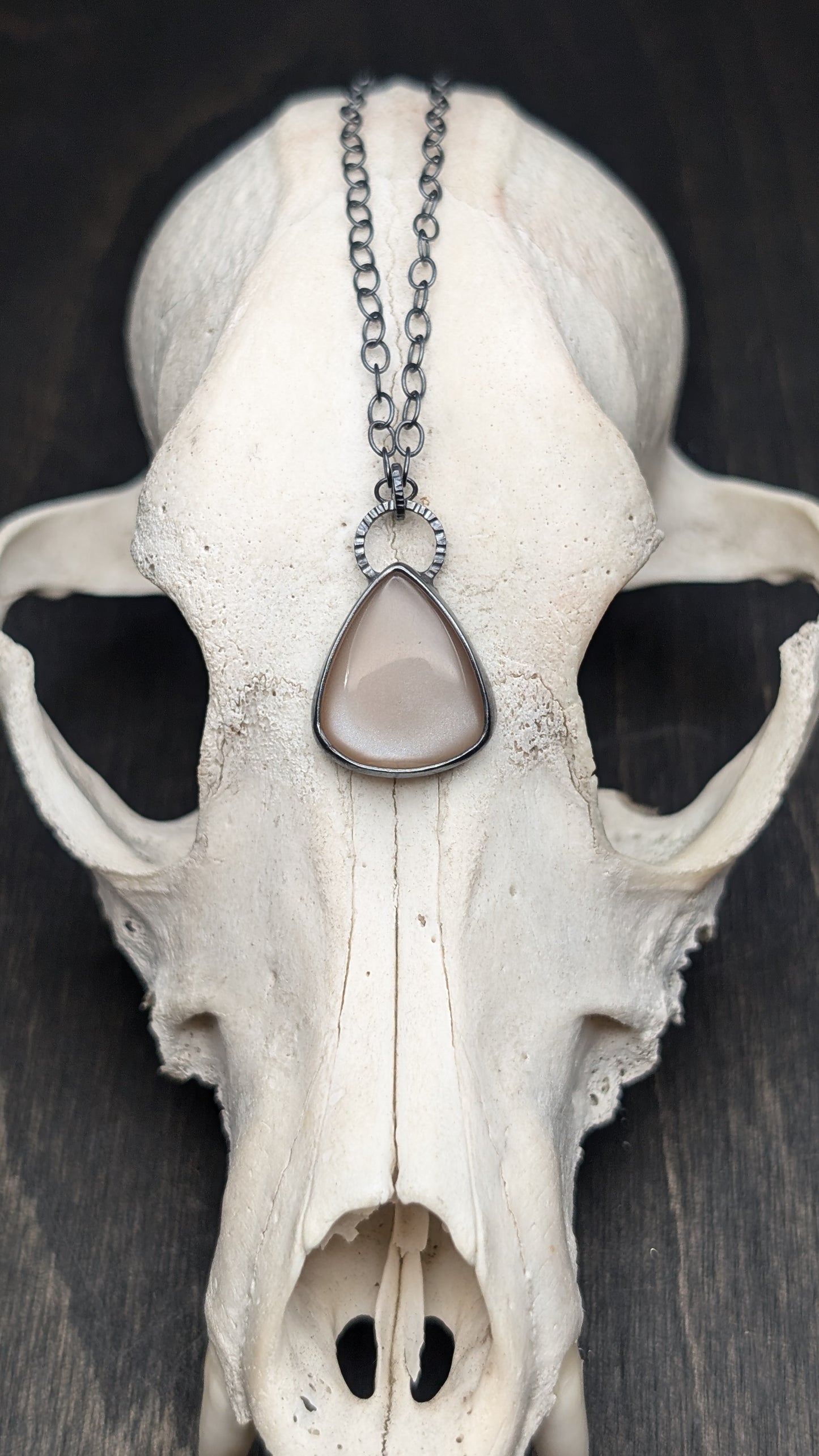 Peach Moonstone Textured Sterling Silver Necklace