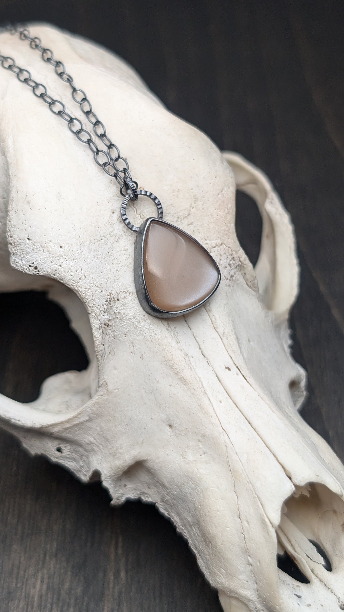 Peach Moonstone Textured Sterling Silver Necklace