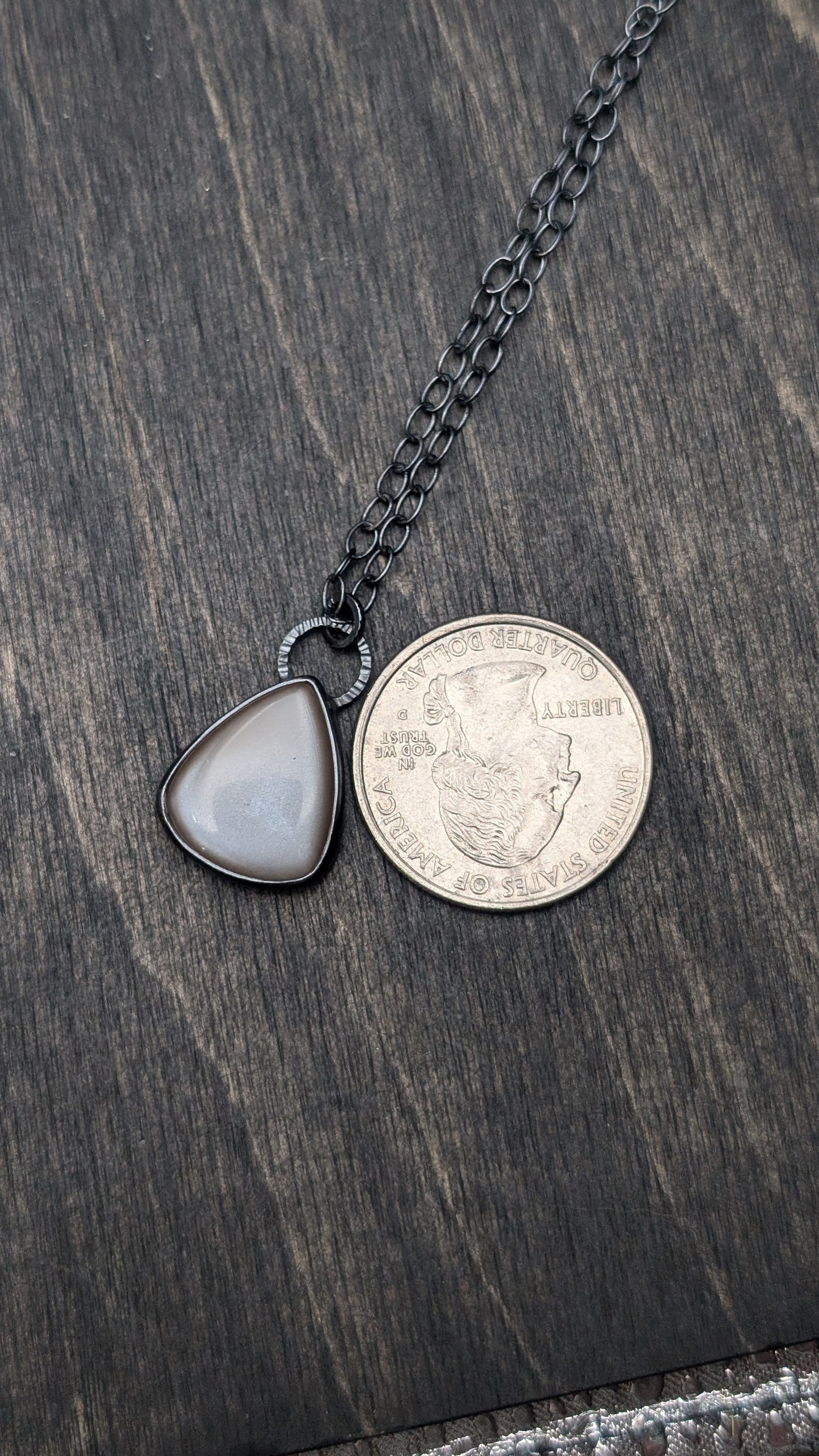 Peach Moonstone Textured Sterling Silver Necklace