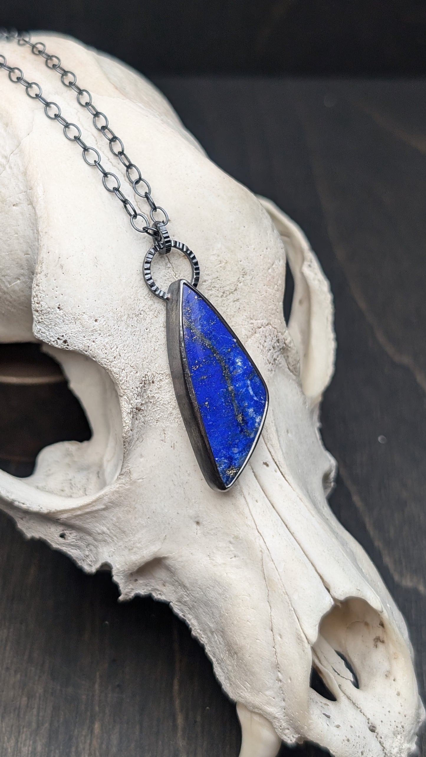Lapis Lazuli Textured Sterling Silver Necklace