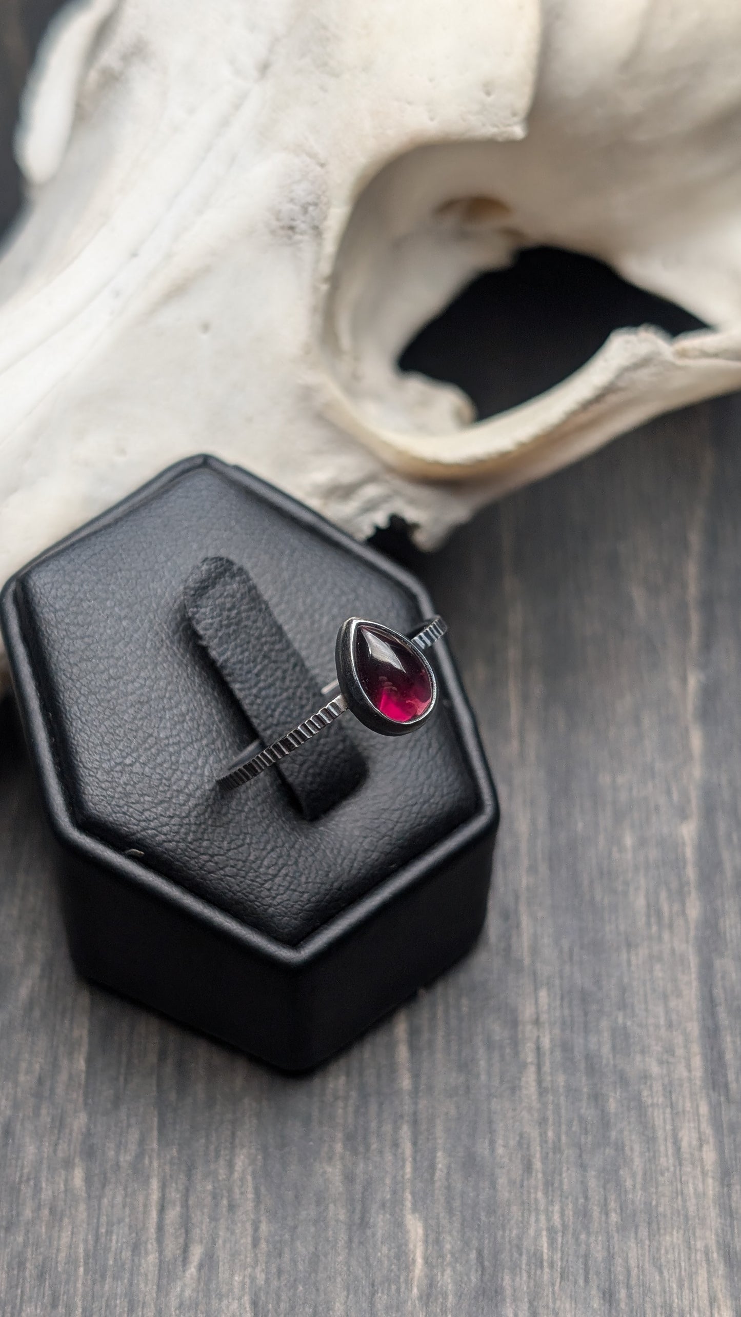 Garnet Teardrop Textured Sterling Silver