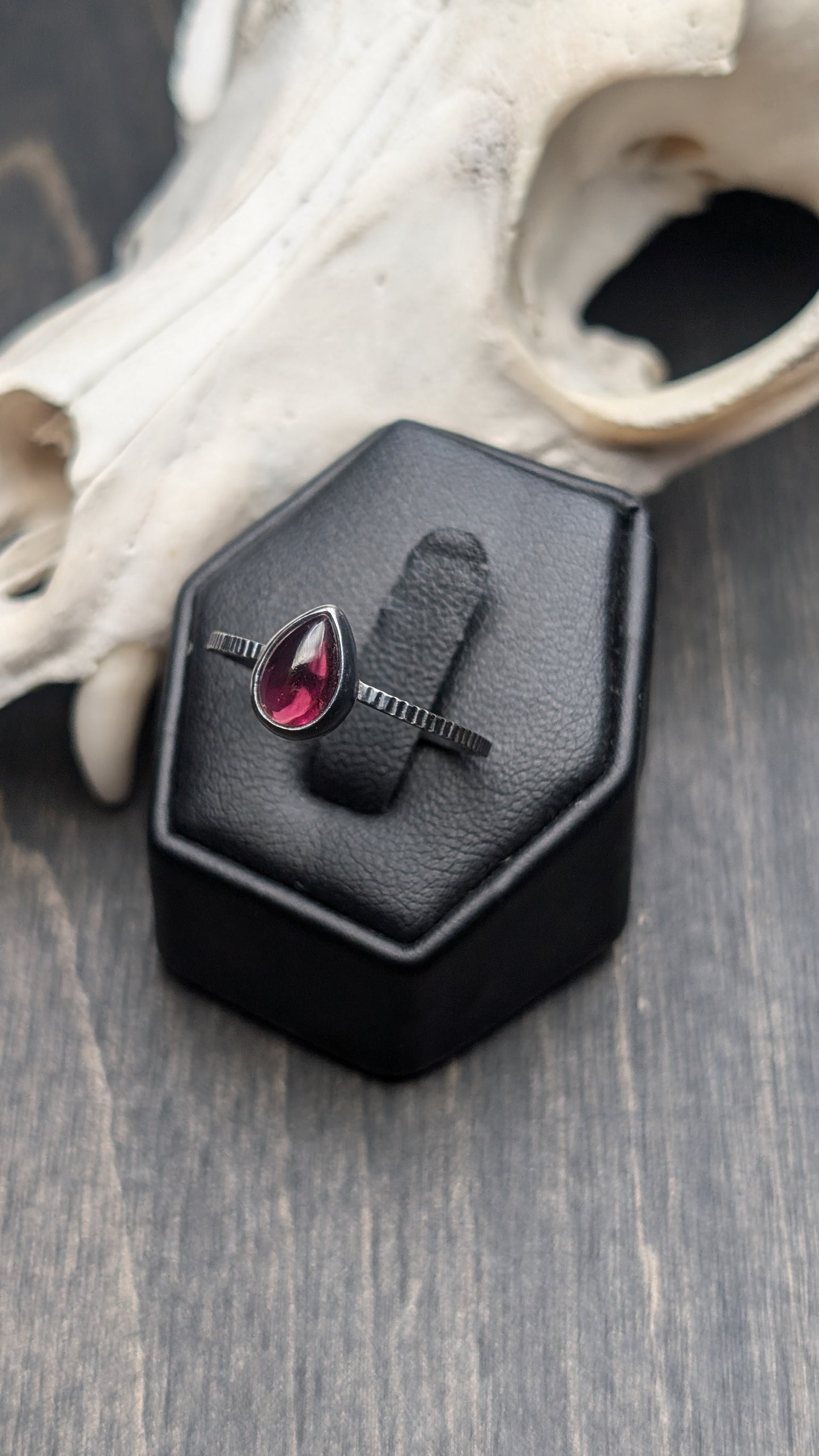 Garnet Teardrop Textured Sterling Silver