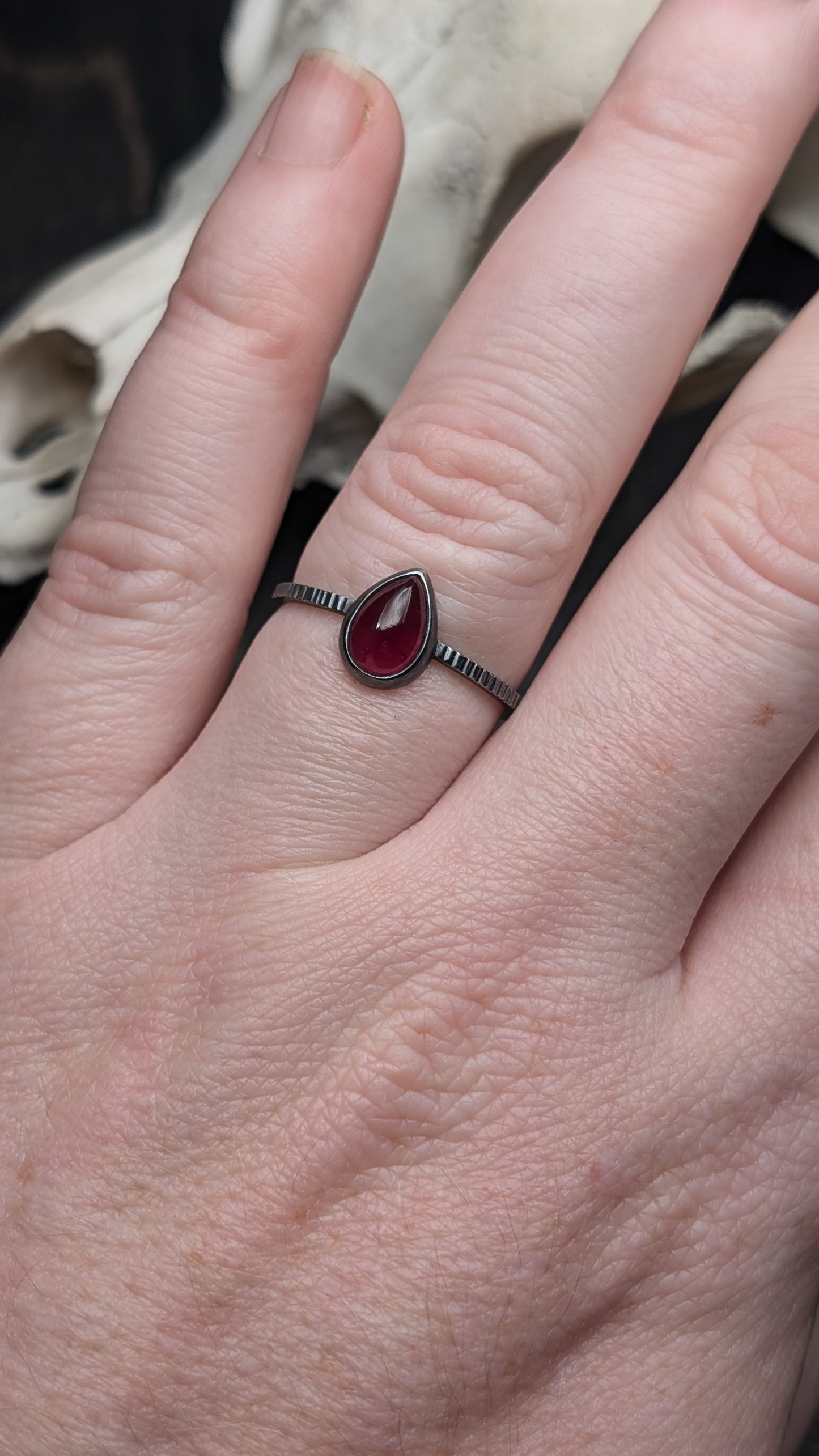 Garnet Teardrop Textured Sterling Silver