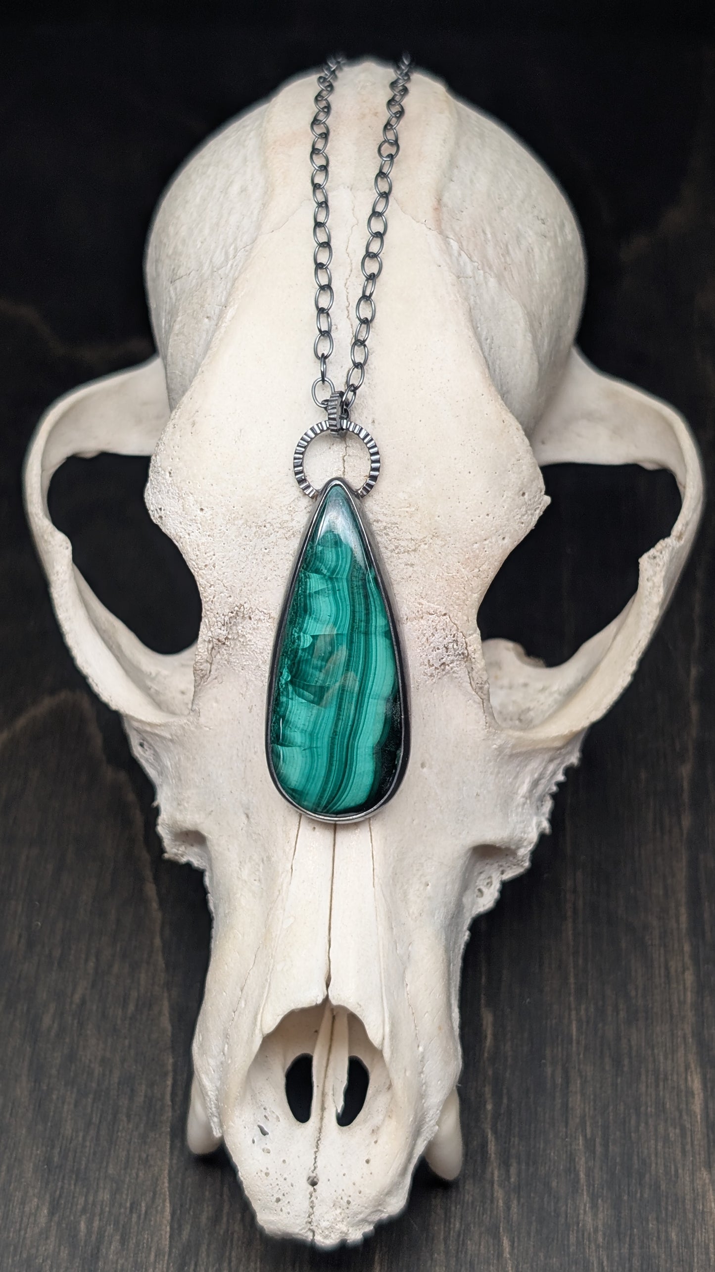 Bisbee Malachite Teardrop Textured Sterling Silver Necklace