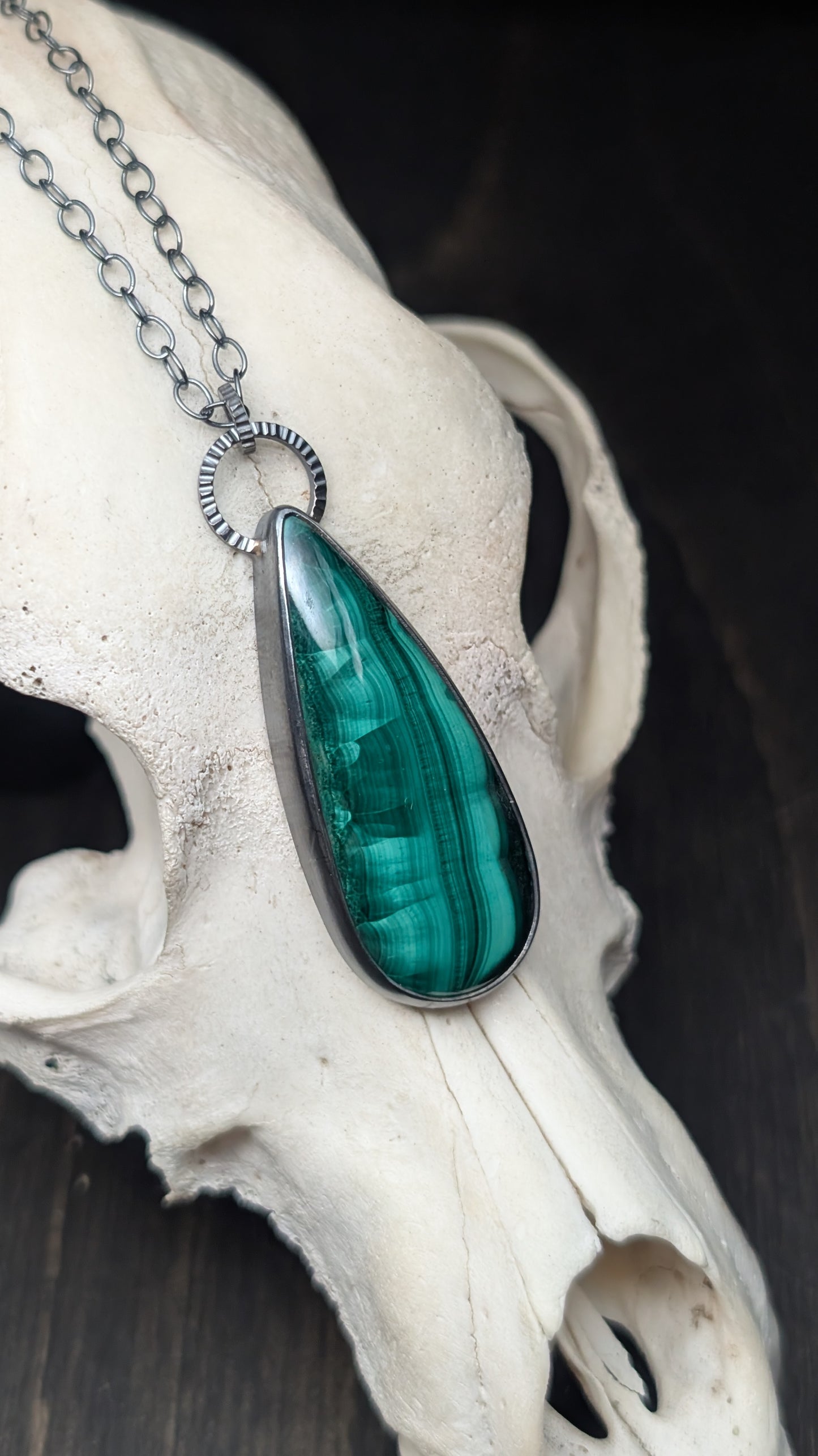 Bisbee Malachite Teardrop Textured Sterling Silver Necklace