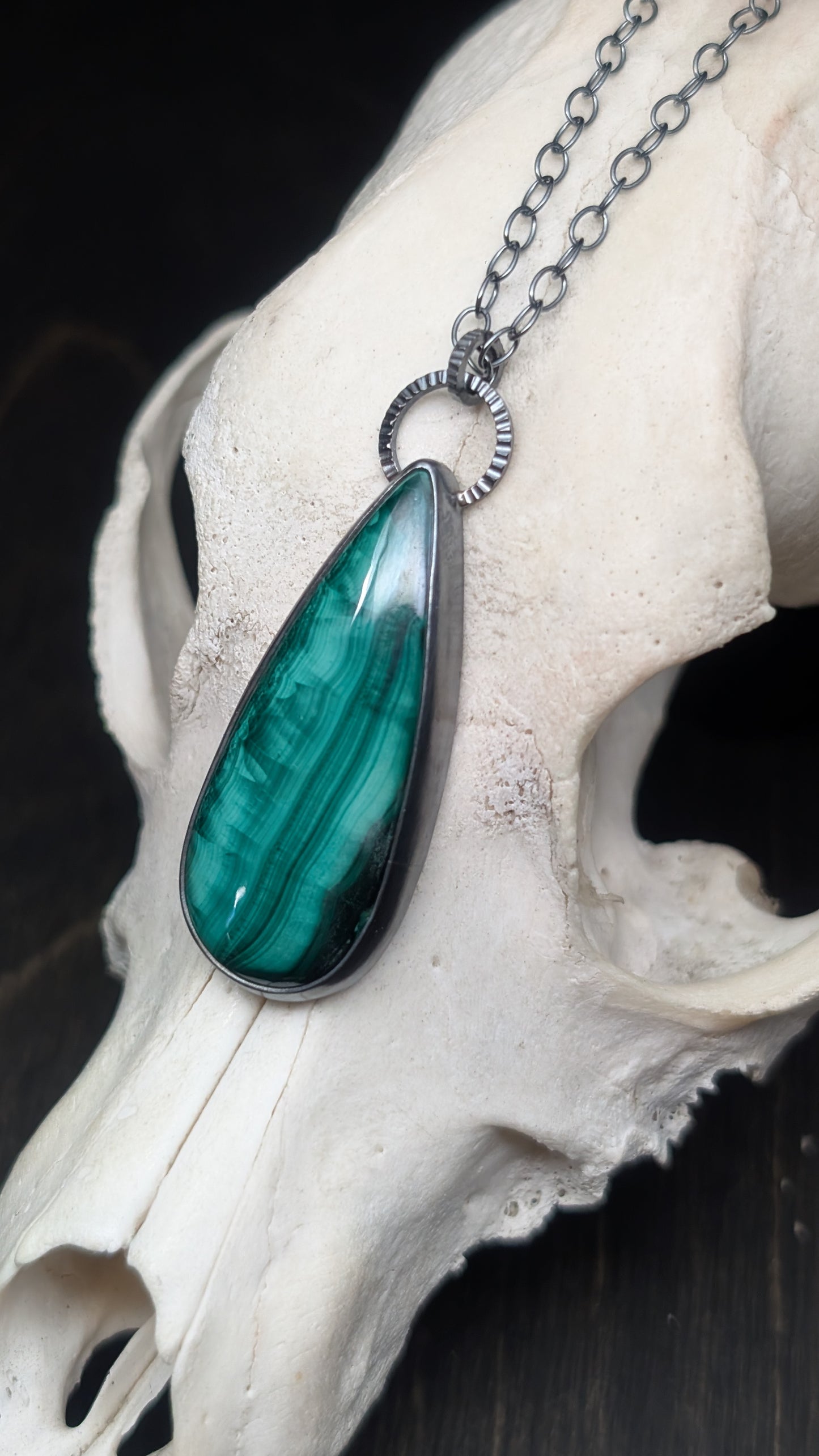 Bisbee Malachite Teardrop Textured Sterling Silver Necklace