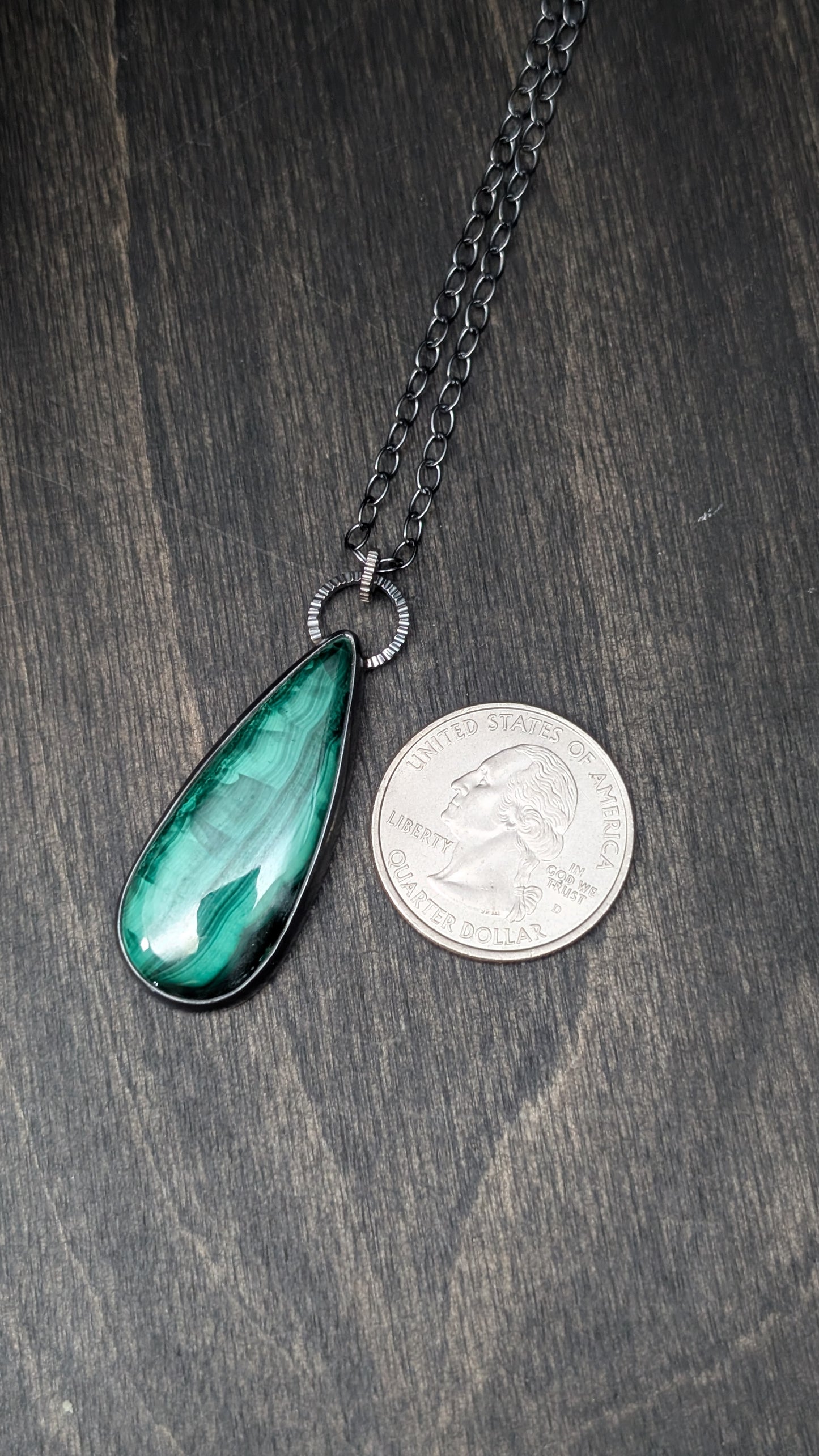 Bisbee Malachite Teardrop Textured Sterling Silver Necklace