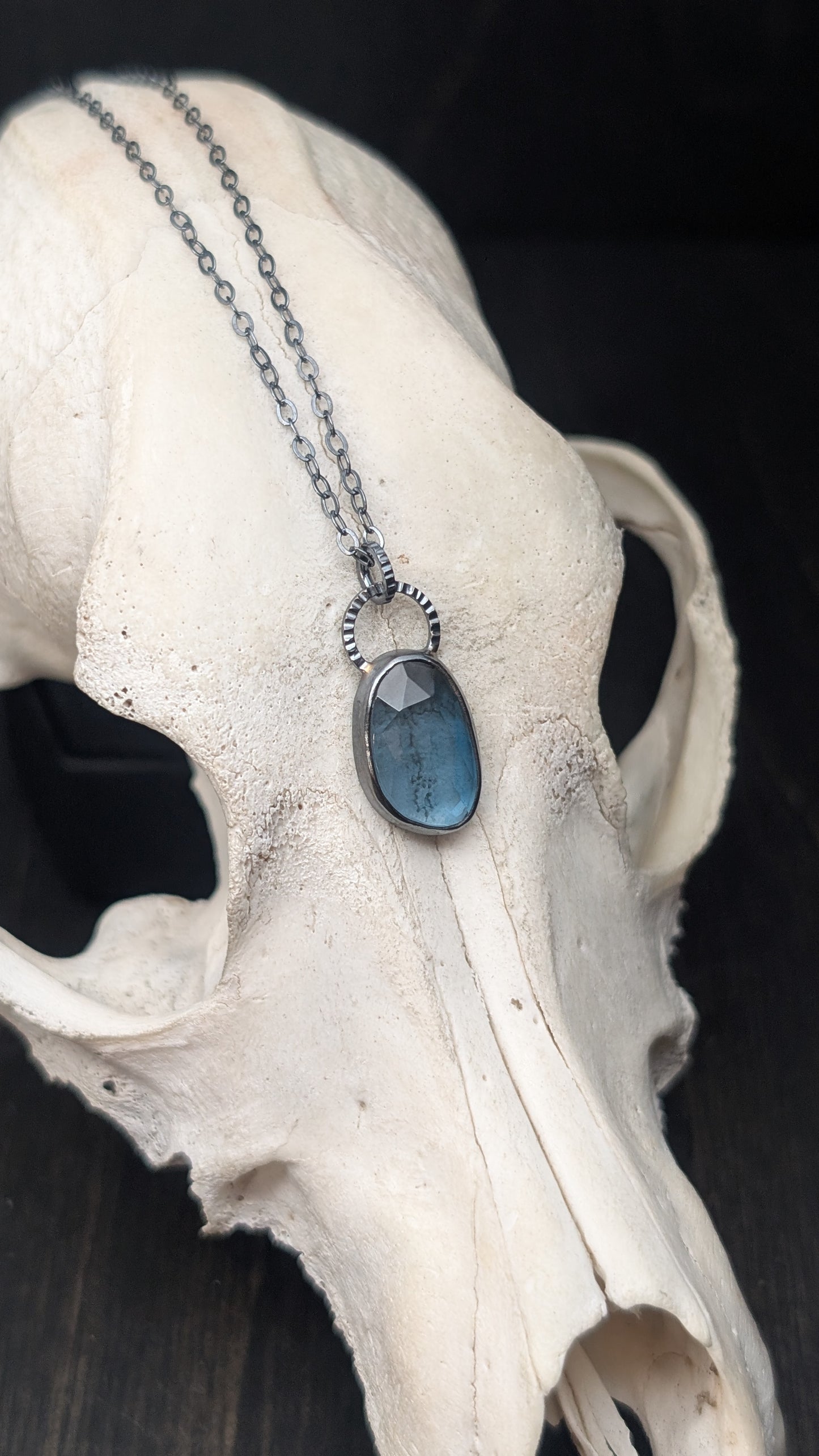 Freeform Facted London Blue Topaz Textured Sterling Silver Necklace
