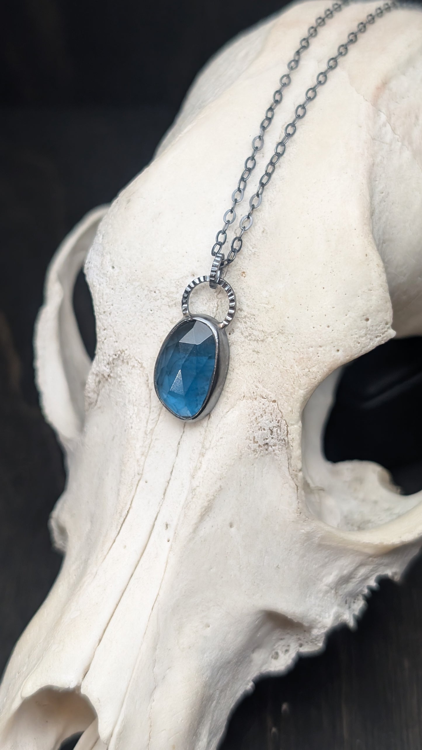 Freeform Facted London Blue Topaz Textured Sterling Silver Necklace