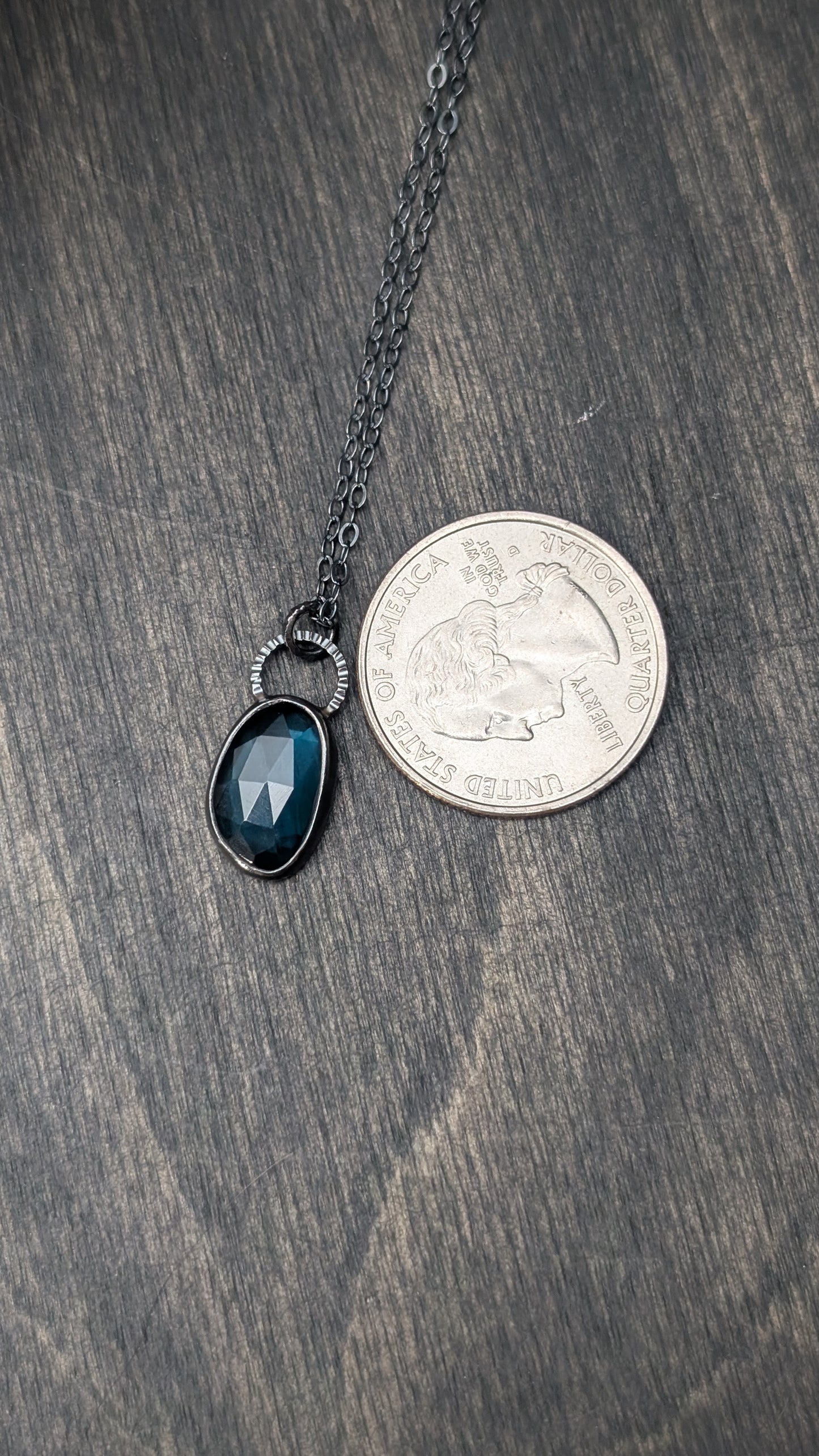 Freeform Facted London Blue Topaz Textured Sterling Silver Necklace