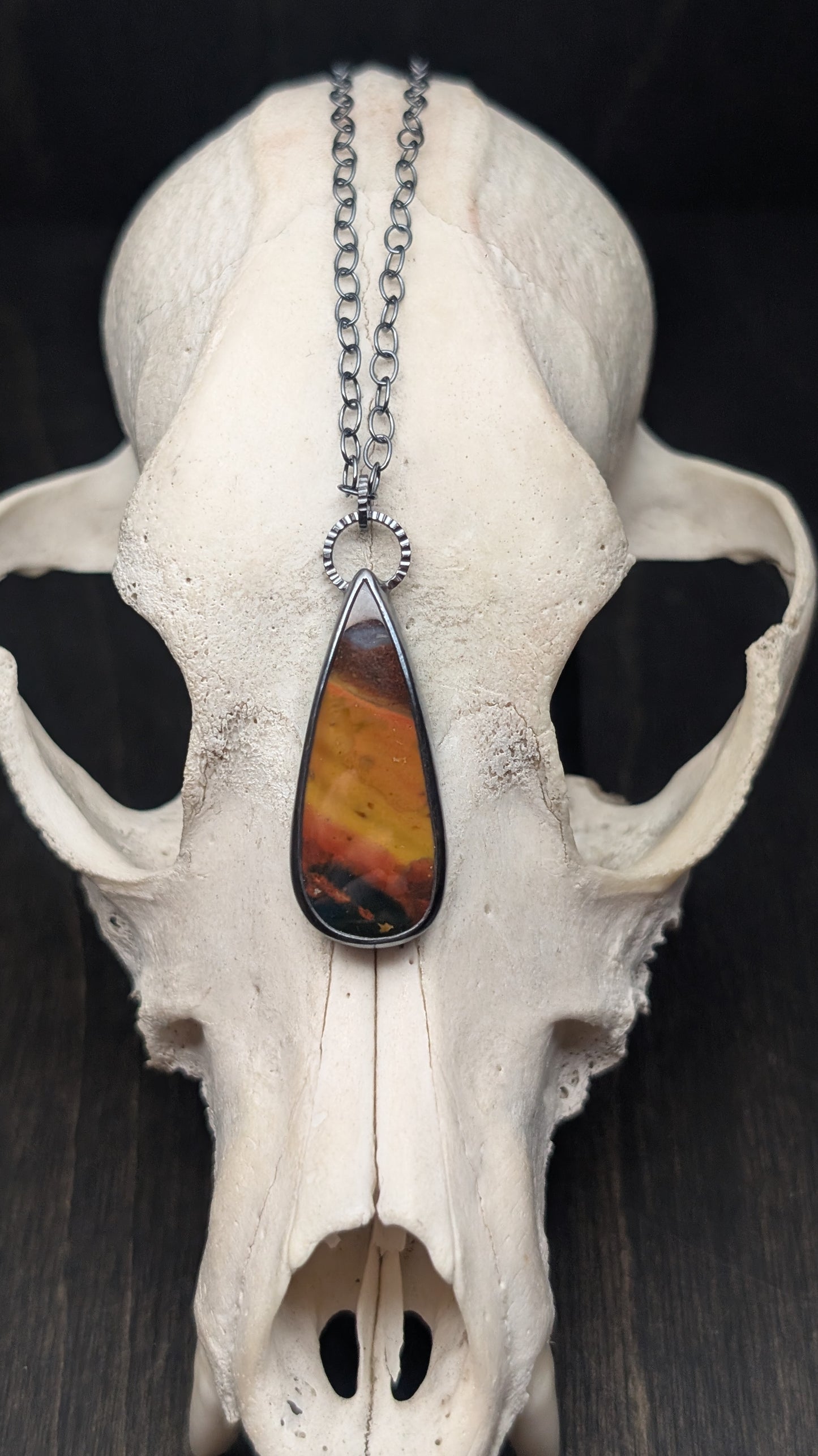 Bloodstone Teardrop Textured Sterling Silver Necklace