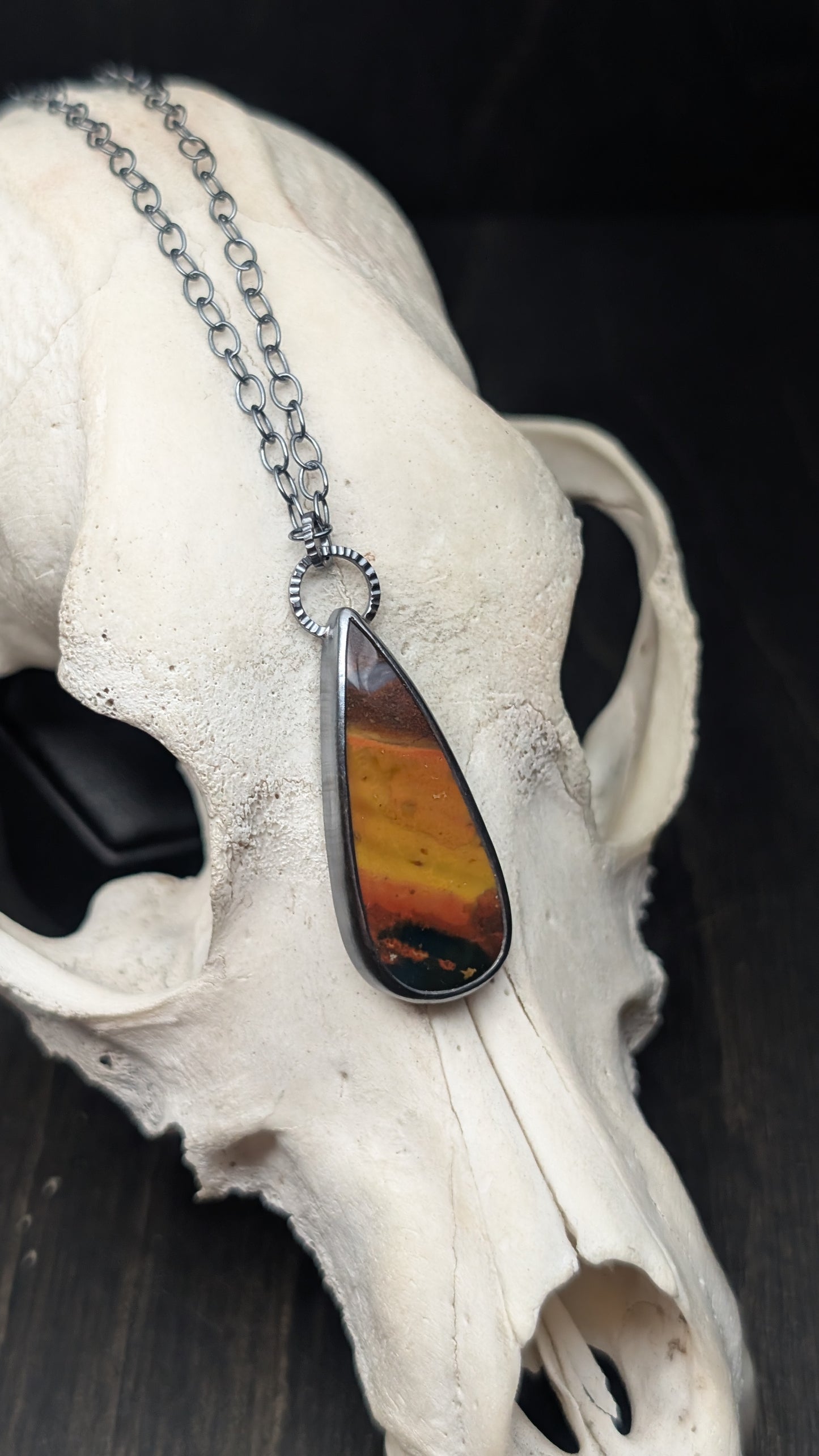 Bloodstone Teardrop Textured Sterling Silver Necklace