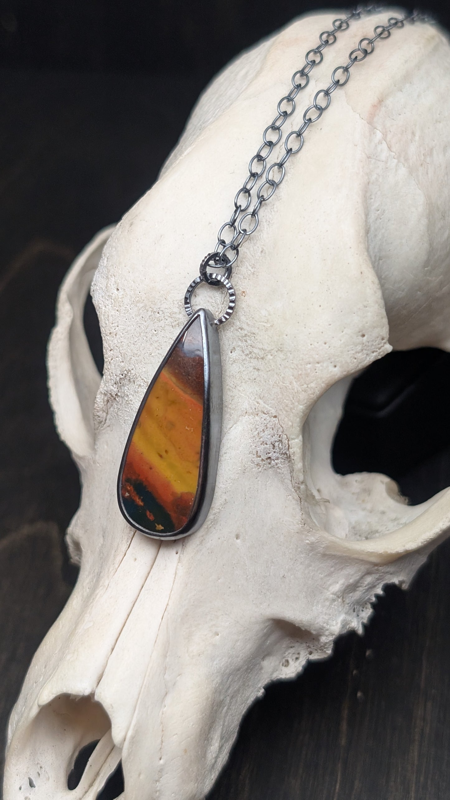 Bloodstone Teardrop Textured Sterling Silver Necklace