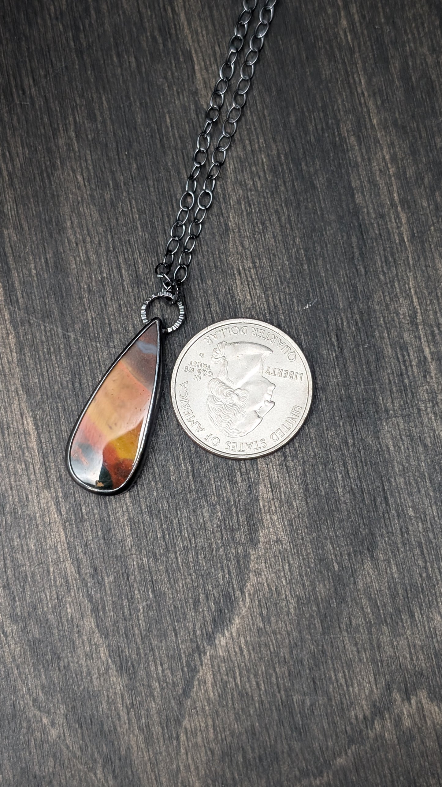 Bloodstone Teardrop Textured Sterling Silver Necklace